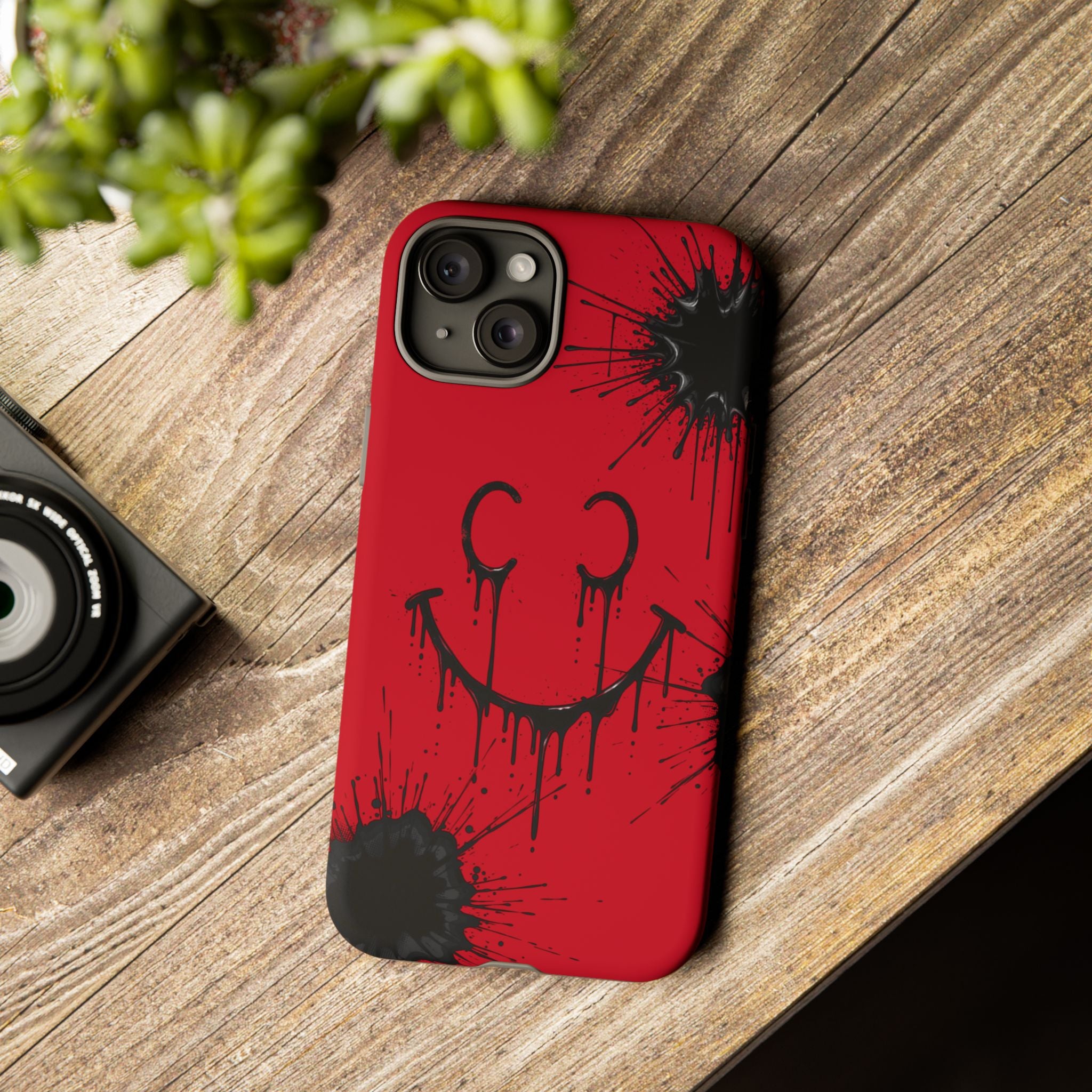 Protective Phone Case — Red Drip Smile Splatter Design