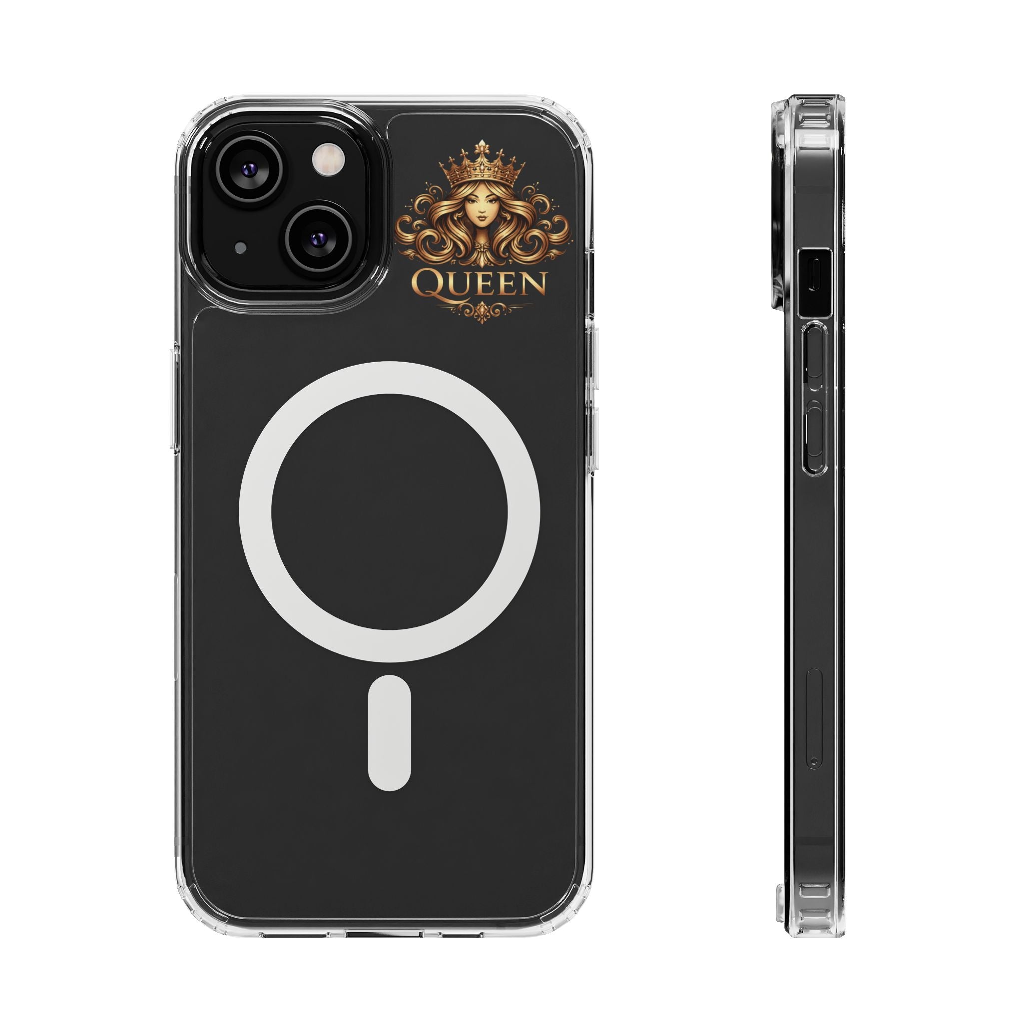 Clear Magnetic Phone Case — "Queen" Crown Design, Impact-Resistant