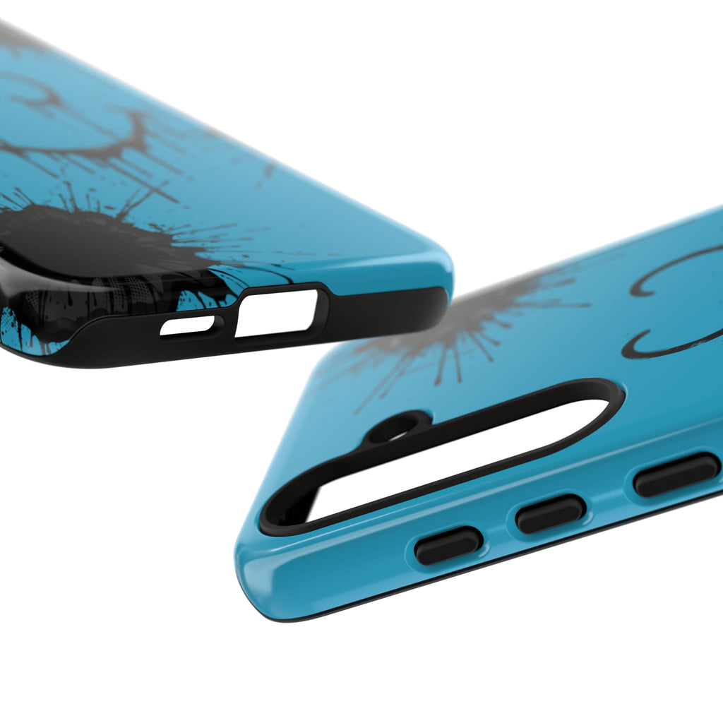 Protective Phone Case — Blue Drip Smile Splatter Design
