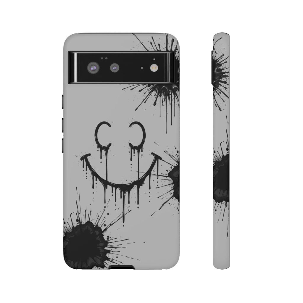 Protective Phone Case — Gray Drip Smile Splatter Design