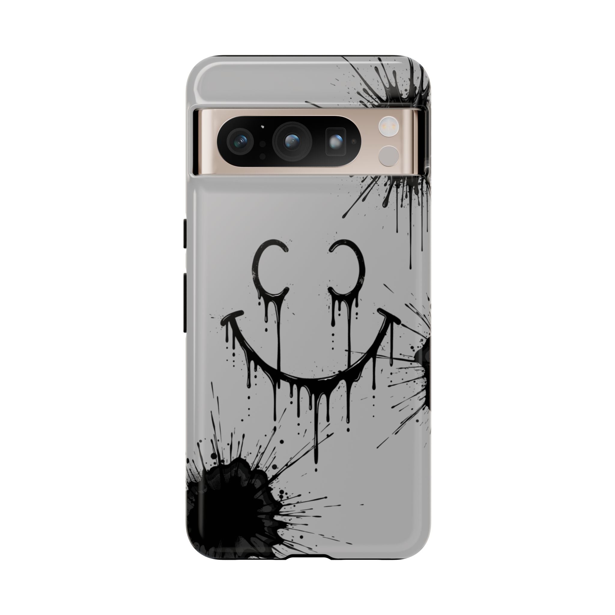Protective Phone Case — Gray Drip Smile Splatter Design