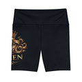 Queen Fitness Shorts — Women's Black High-Waist Workout Biker Shorts with Crown Graphic