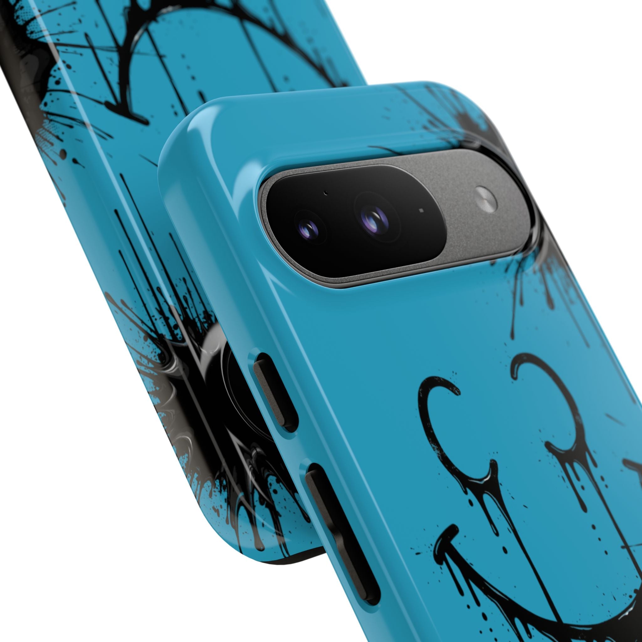 Protective Phone Case — Blue Drip Smile Splatter Design