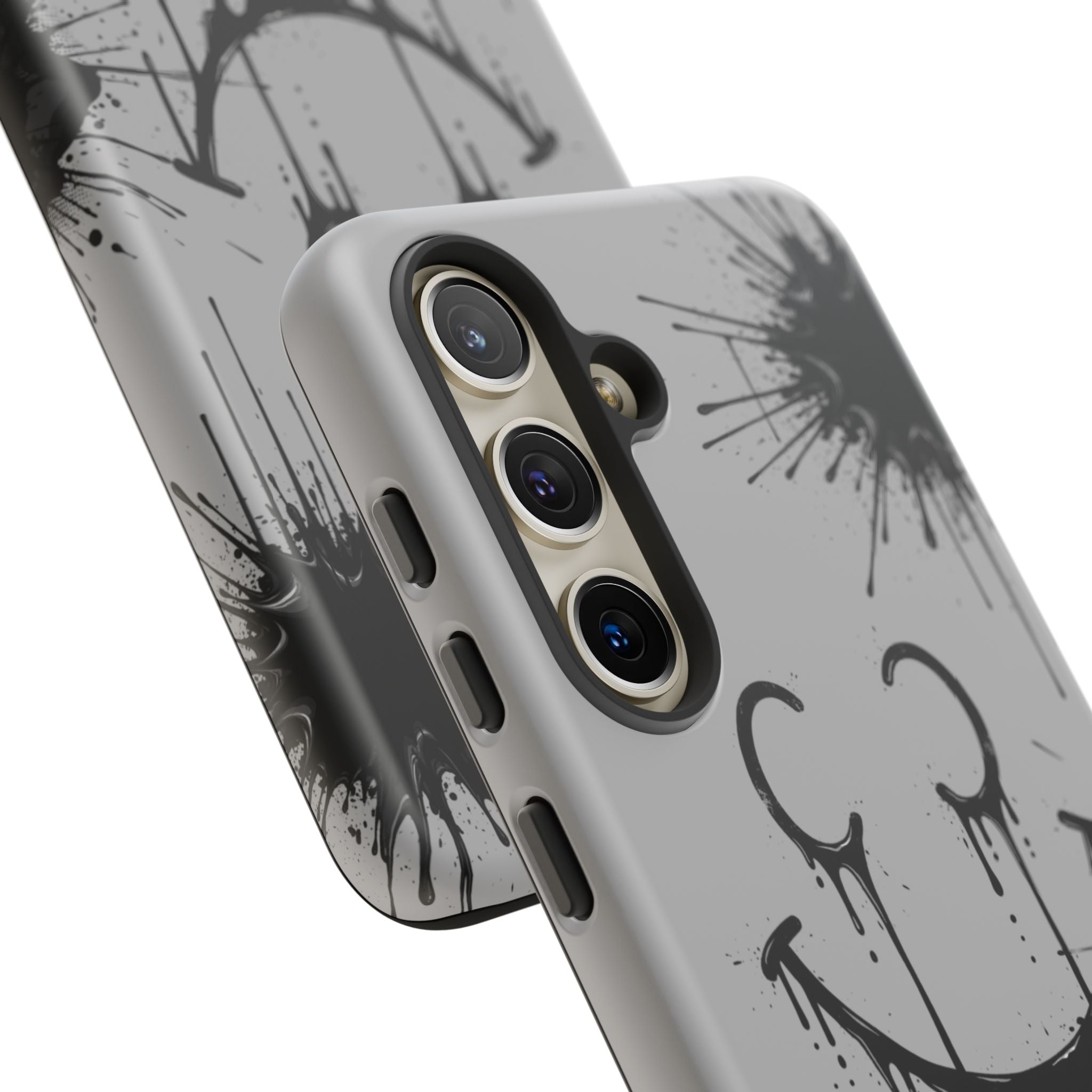 Protective Phone Case — Gray Drip Smile Splatter Design