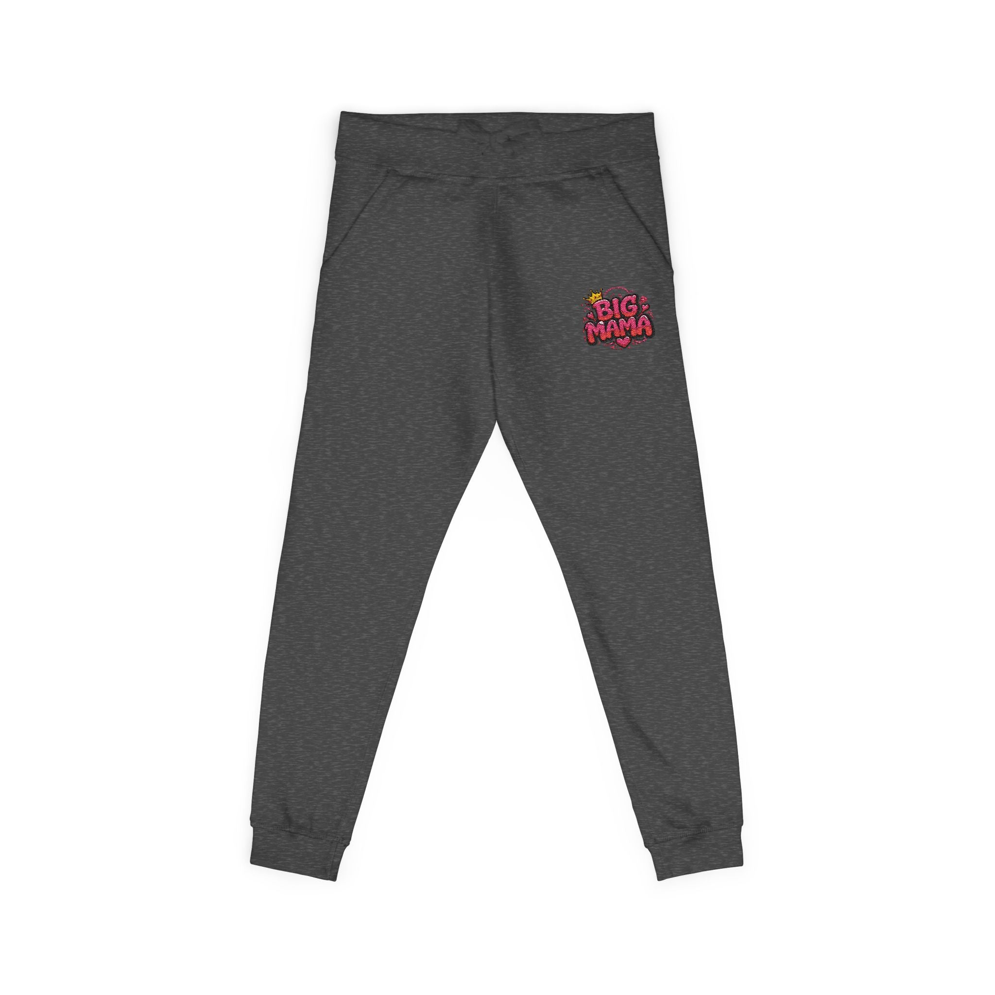 Embroidered “BigMama” Pink Fleece Sweatpants — Cute Floral Mascot Accent