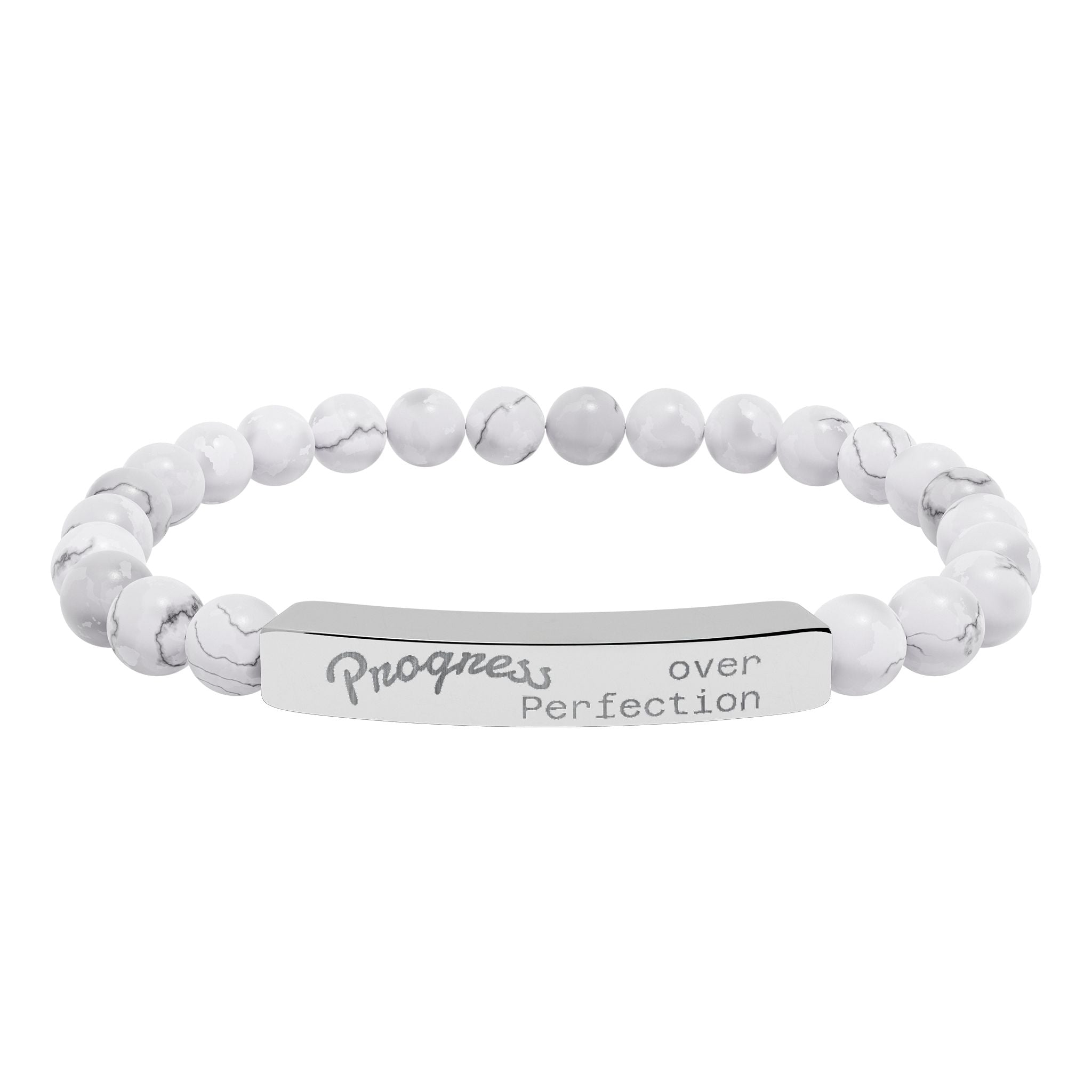 Engraved Natural Stone Stretch Bar Bracelet — Personalized Beaded Bracelet