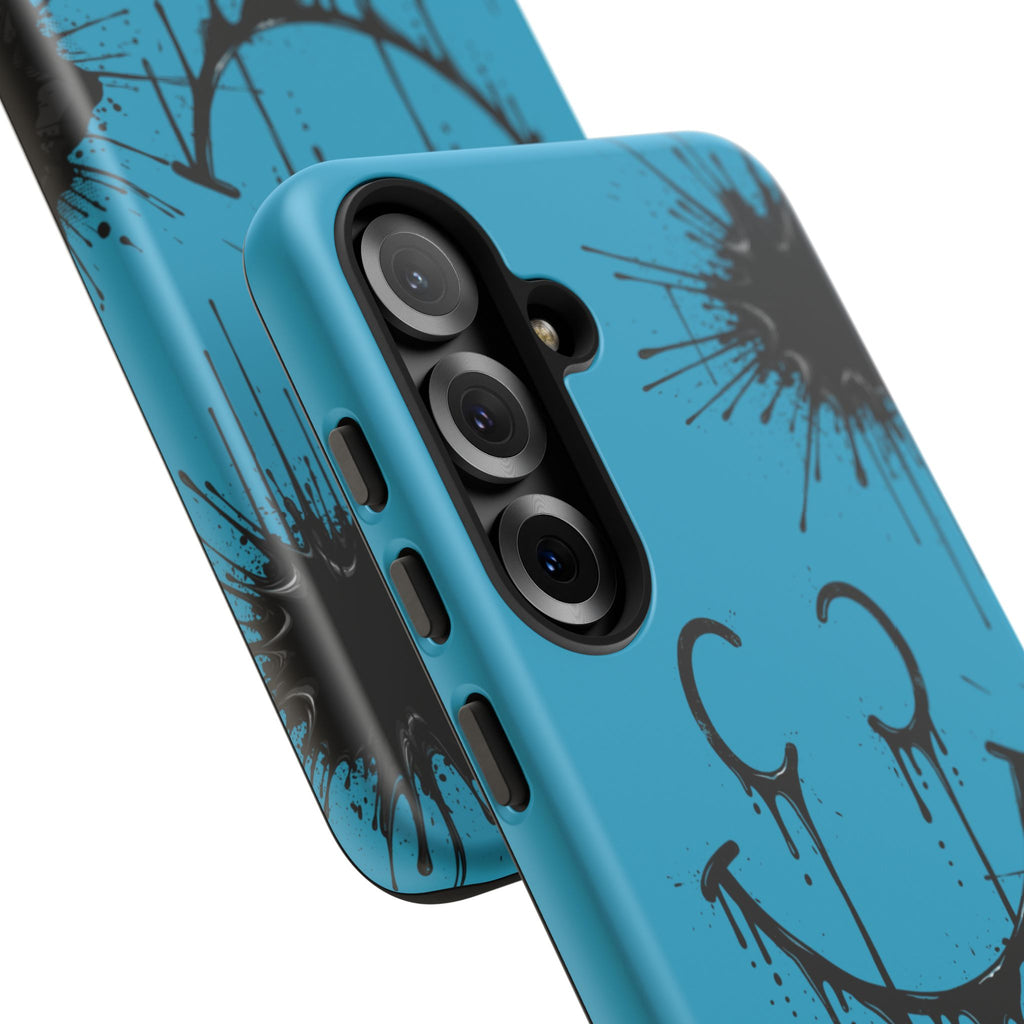 Protective Phone Case — Blue Drip Smile Splatter Design