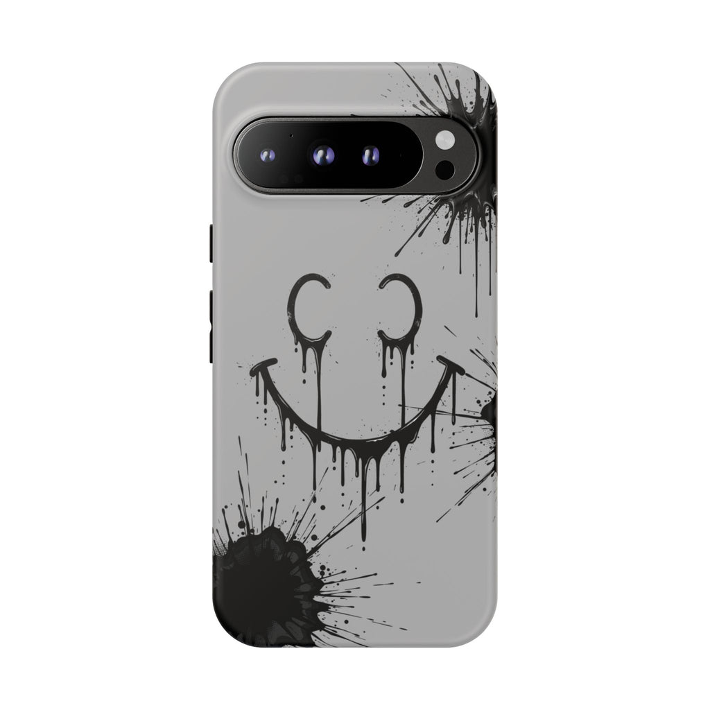 Protective Phone Case — Gray Drip Smile Splatter Design