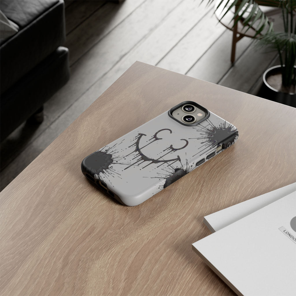 Protective Phone Case — Gray Drip Smile Splatter Design