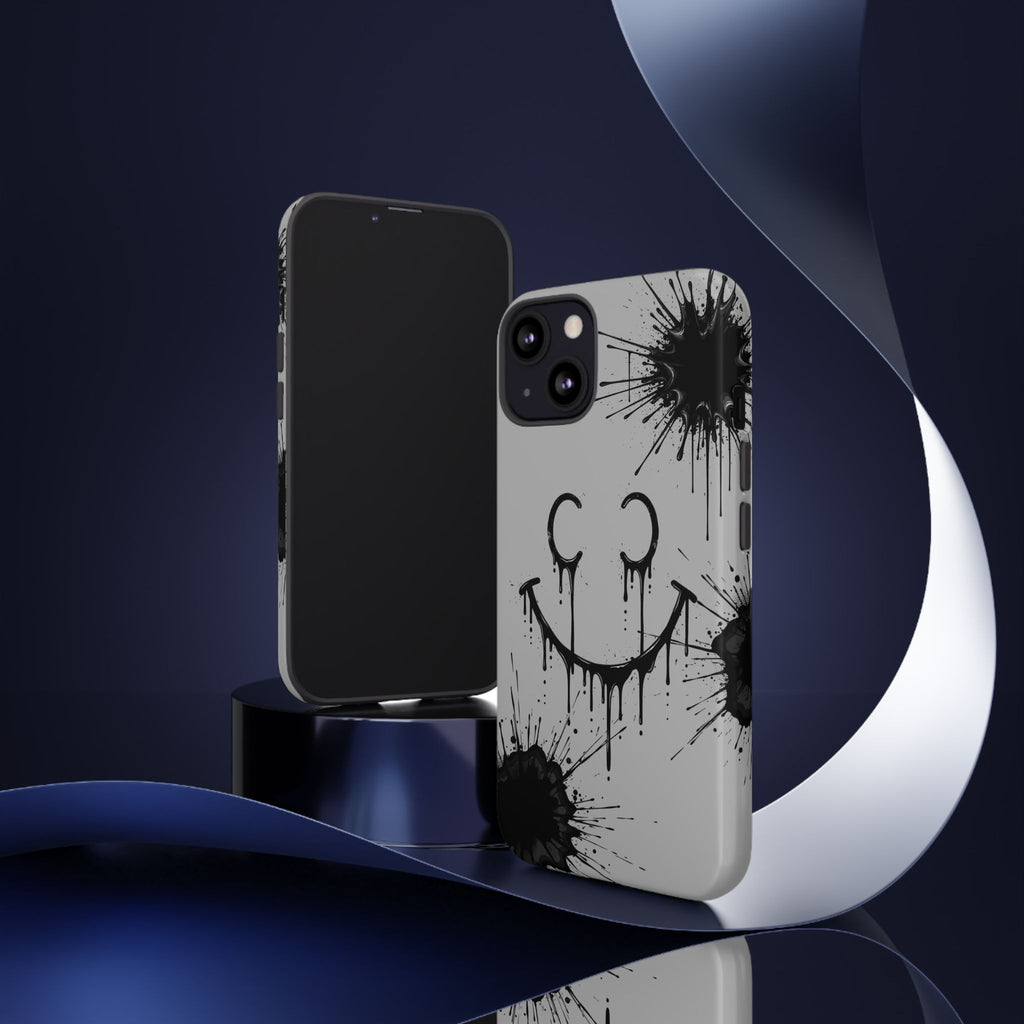 Protective Phone Case — Gray Drip Smile Splatter Design