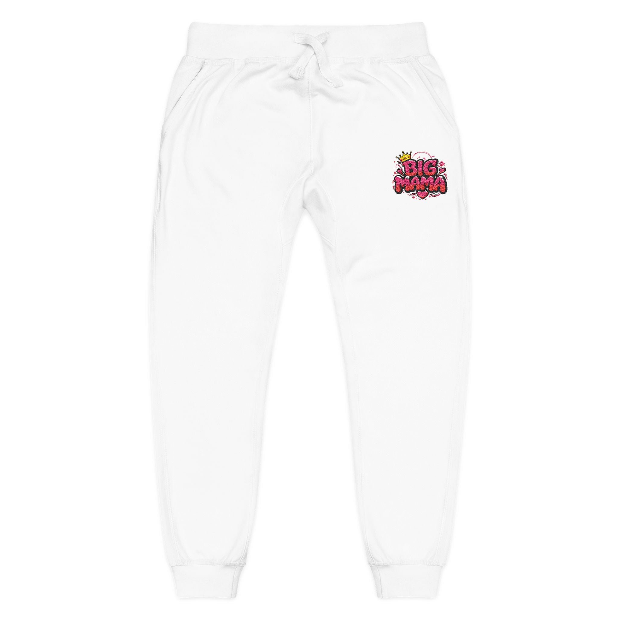 Embroidered “BigMama” Pink Fleece Sweatpants — Cute Floral Mascot Accent