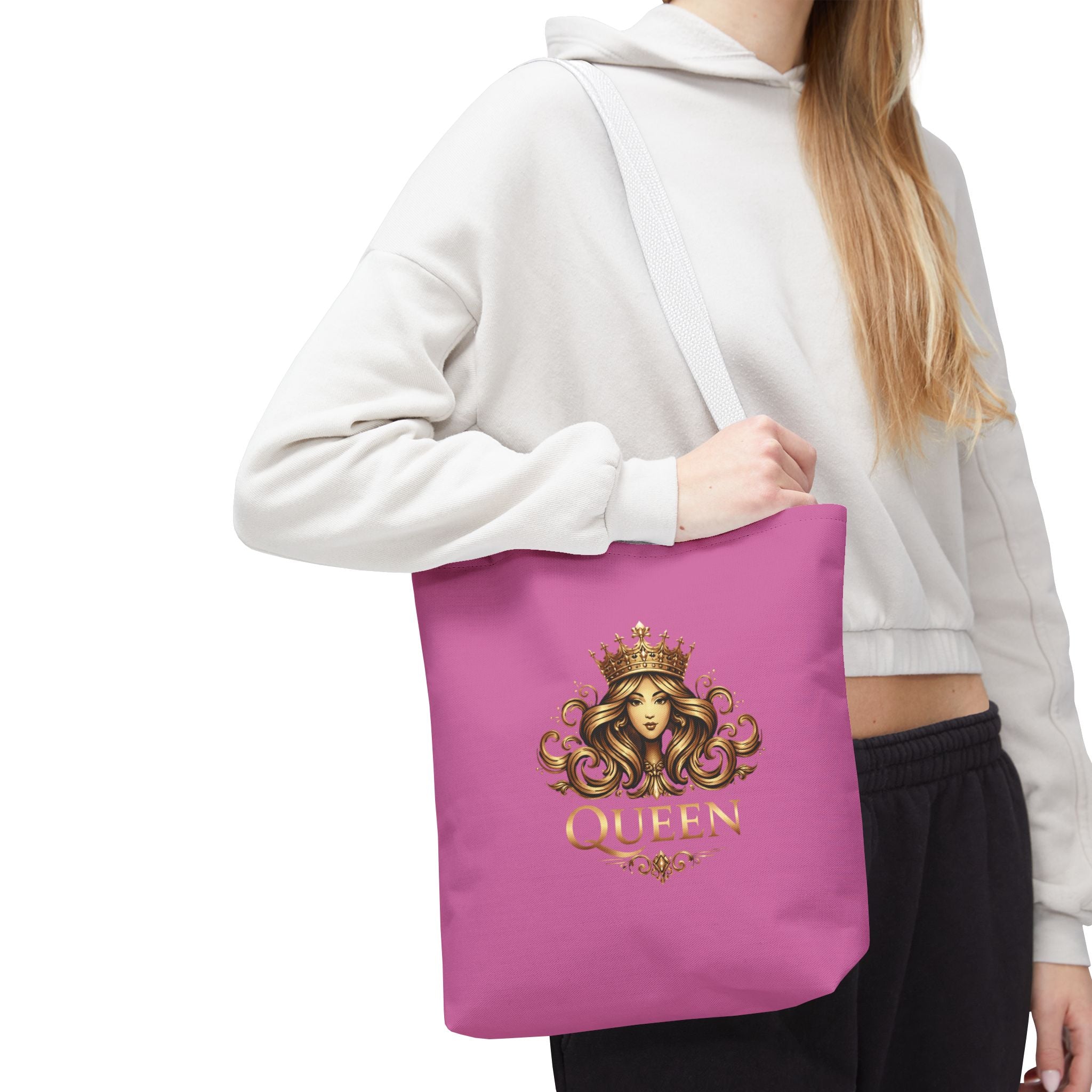 Queen Crown Pink Tote Bag — "Mind Yours" Graphic All-Over Print