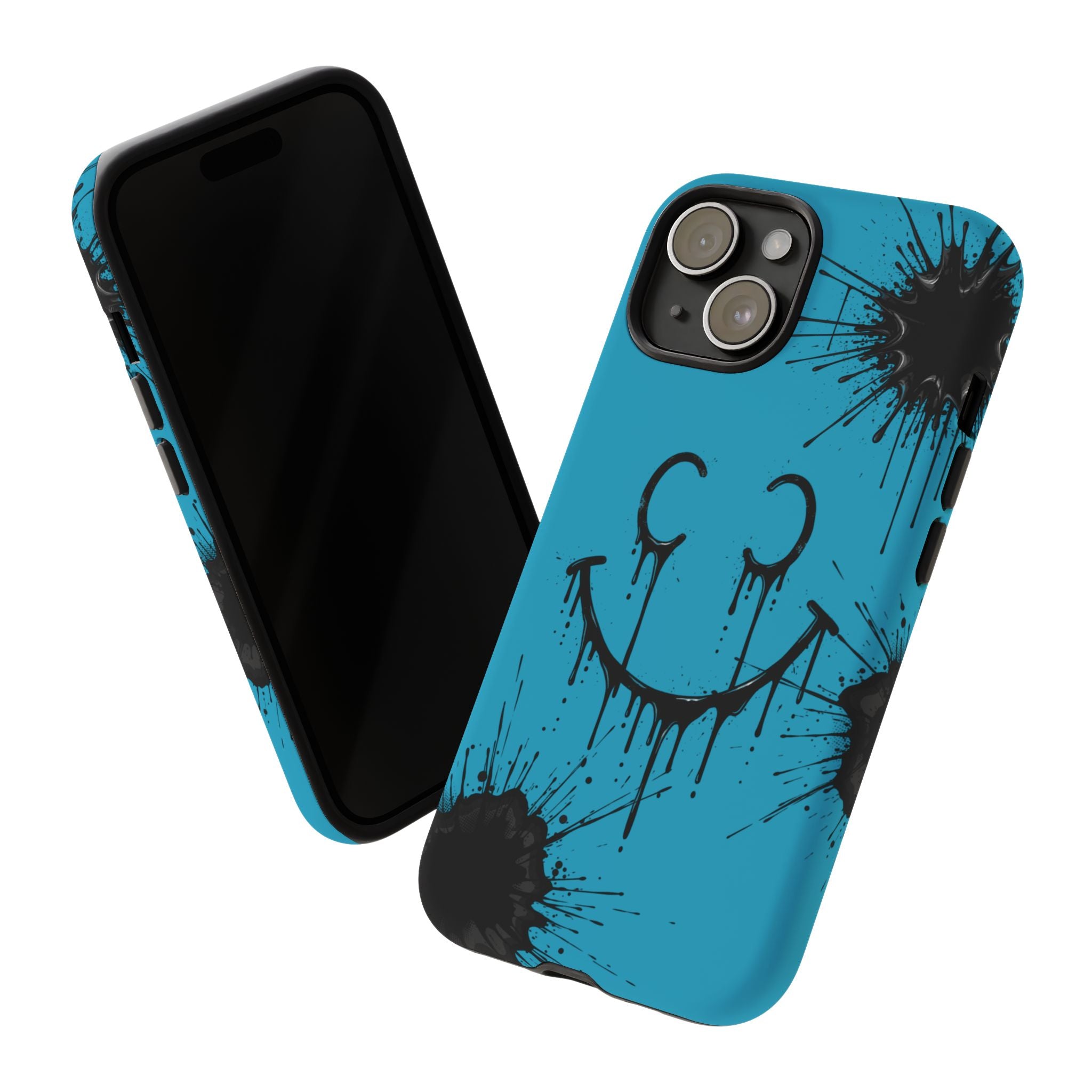 Protective Phone Case — Blue Drip Smile Splatter Design