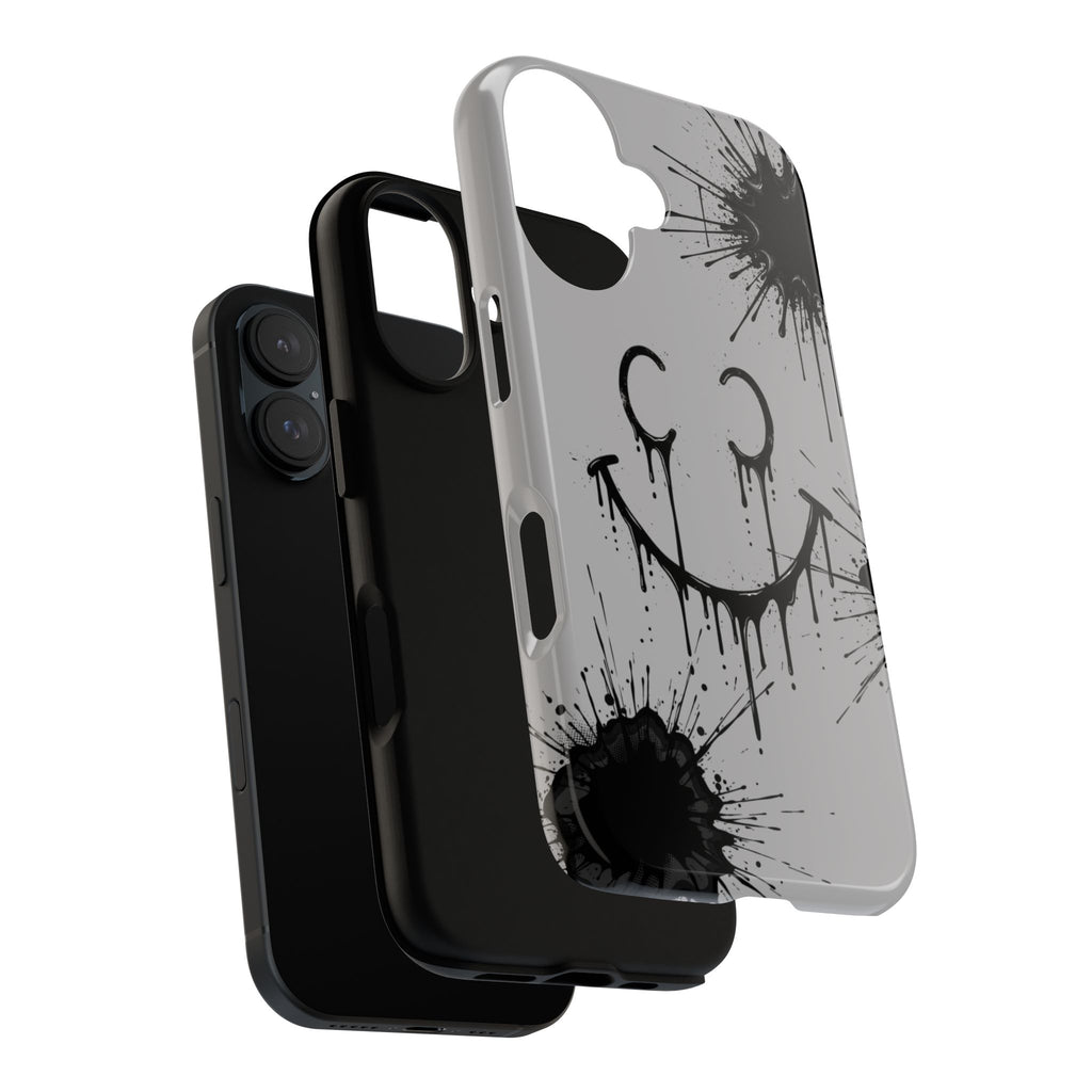 Protective Phone Case — Gray Drip Smile Splatter Design