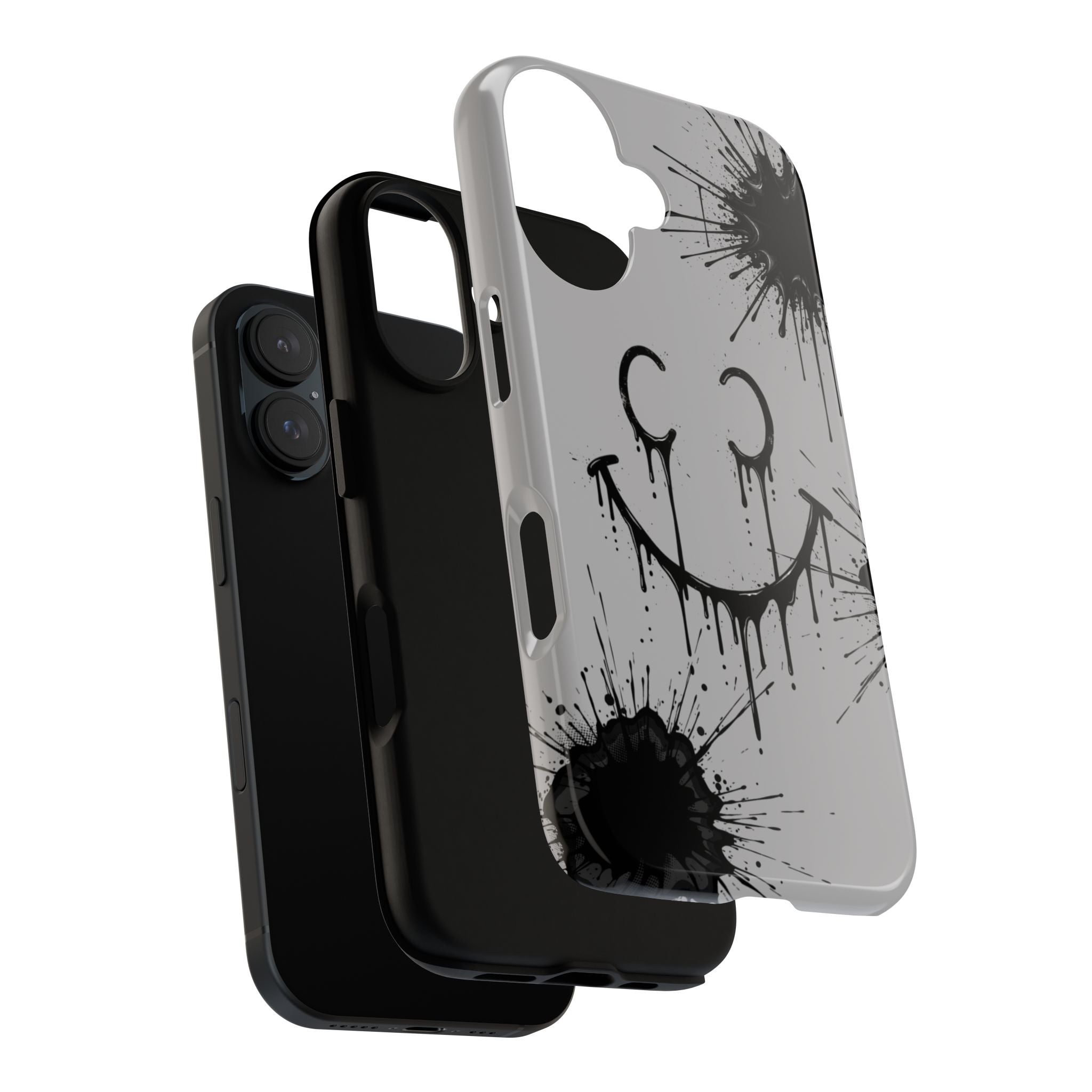 Protective Phone Case — Gray Drip Smile Splatter Design