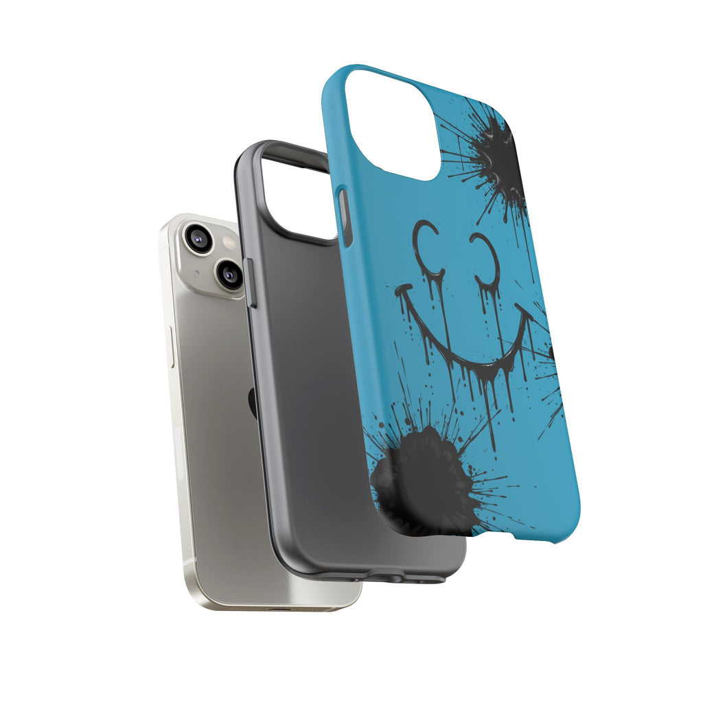 Protective Phone Case — Blue Drip Smile Splatter Design