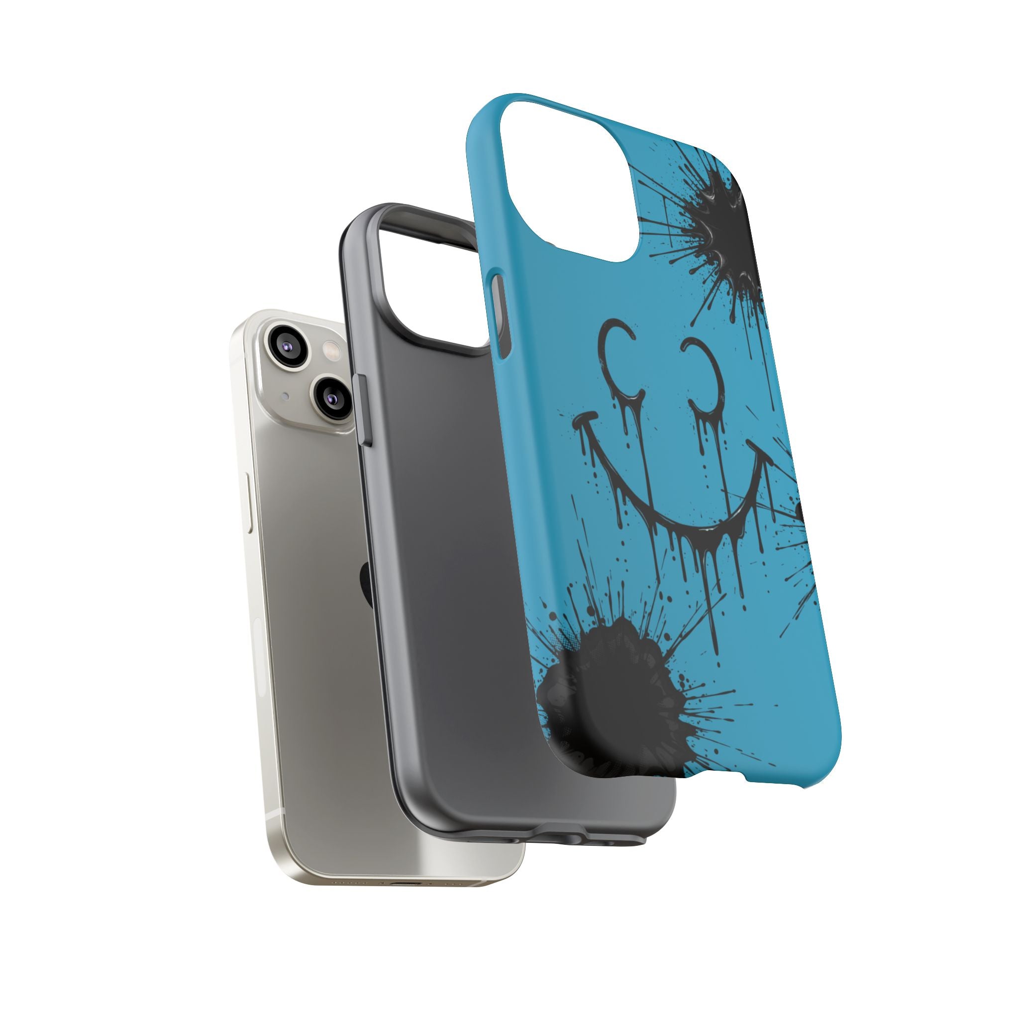 Protective Phone Case — Blue Drip Smile Splatter Design