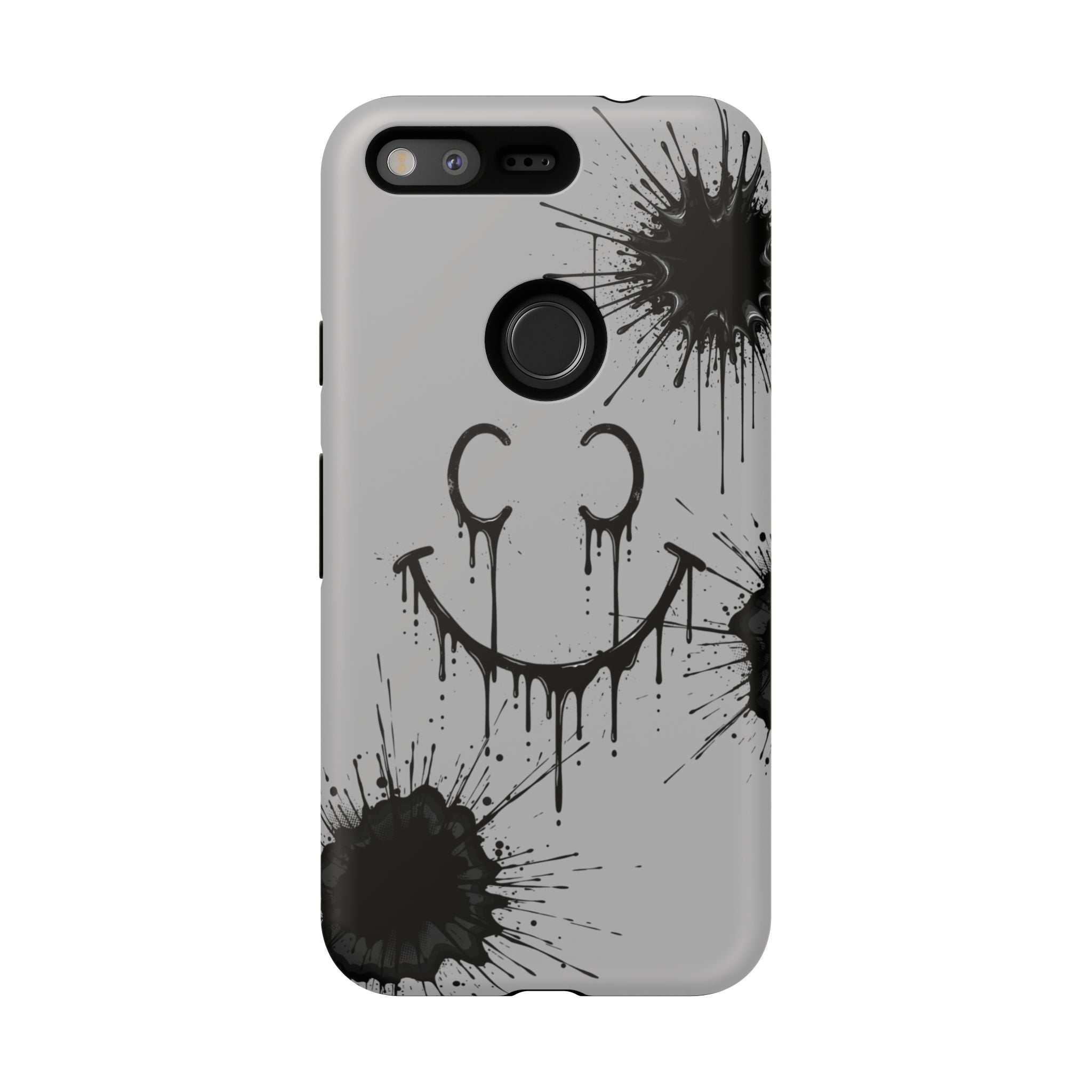 Protective Phone Case — Gray Drip Smile Splatter Design