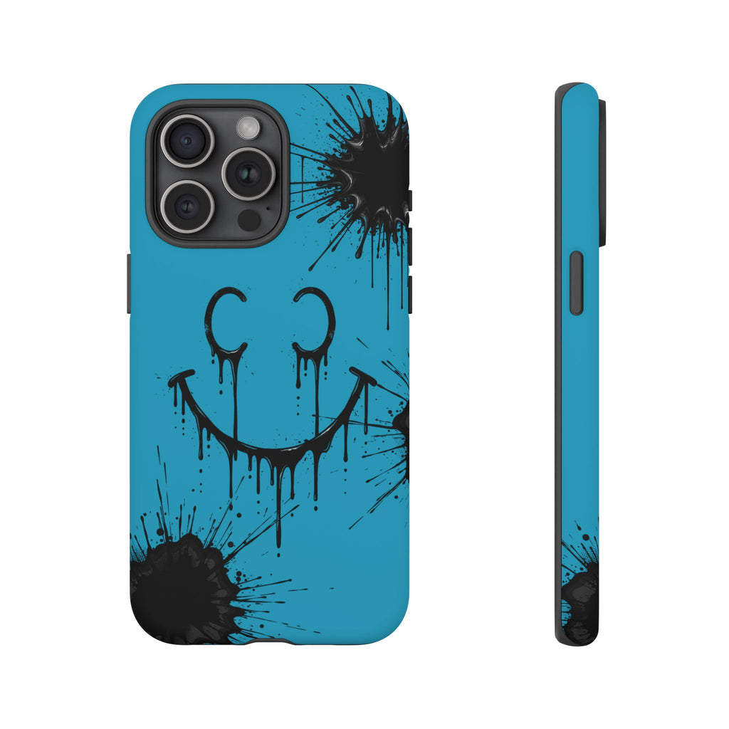 Protective Phone Case — Blue Drip Smile Splatter Design