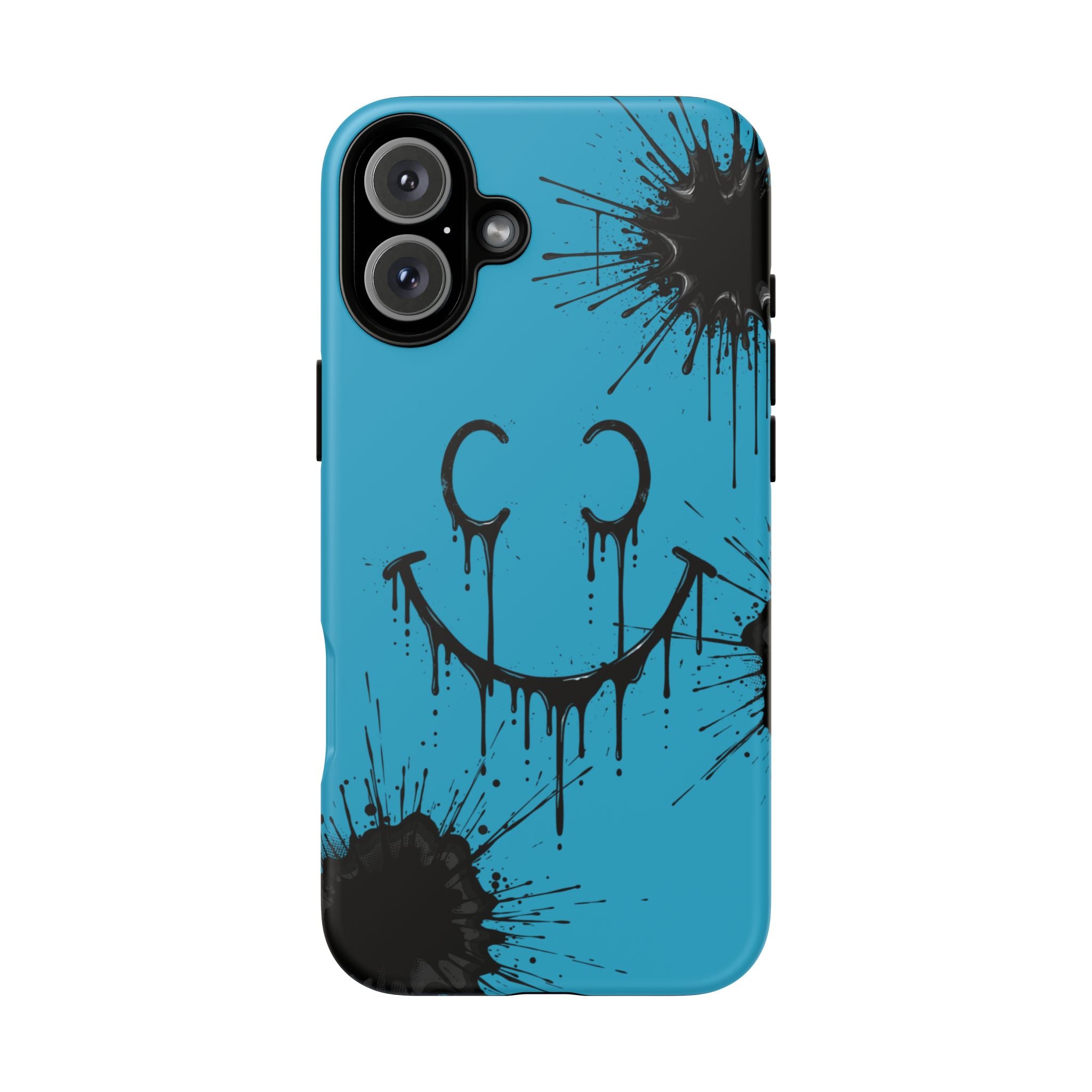 Protective Phone Case — Blue Drip Smile Splatter Design