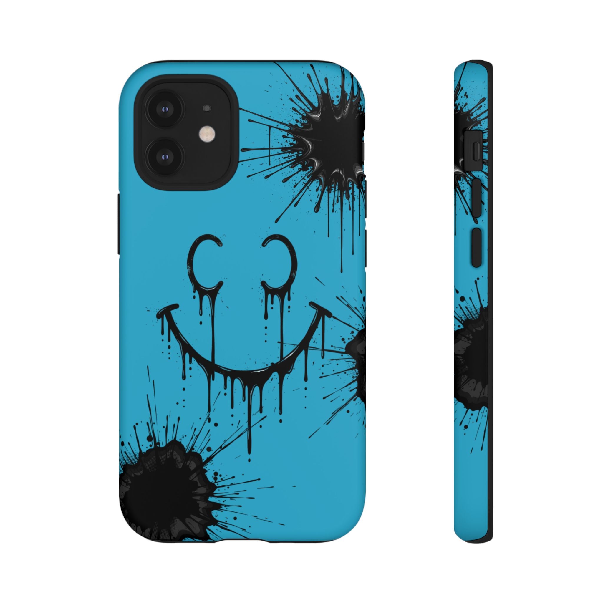 Protective Phone Case — Blue Drip Smile Splatter Design