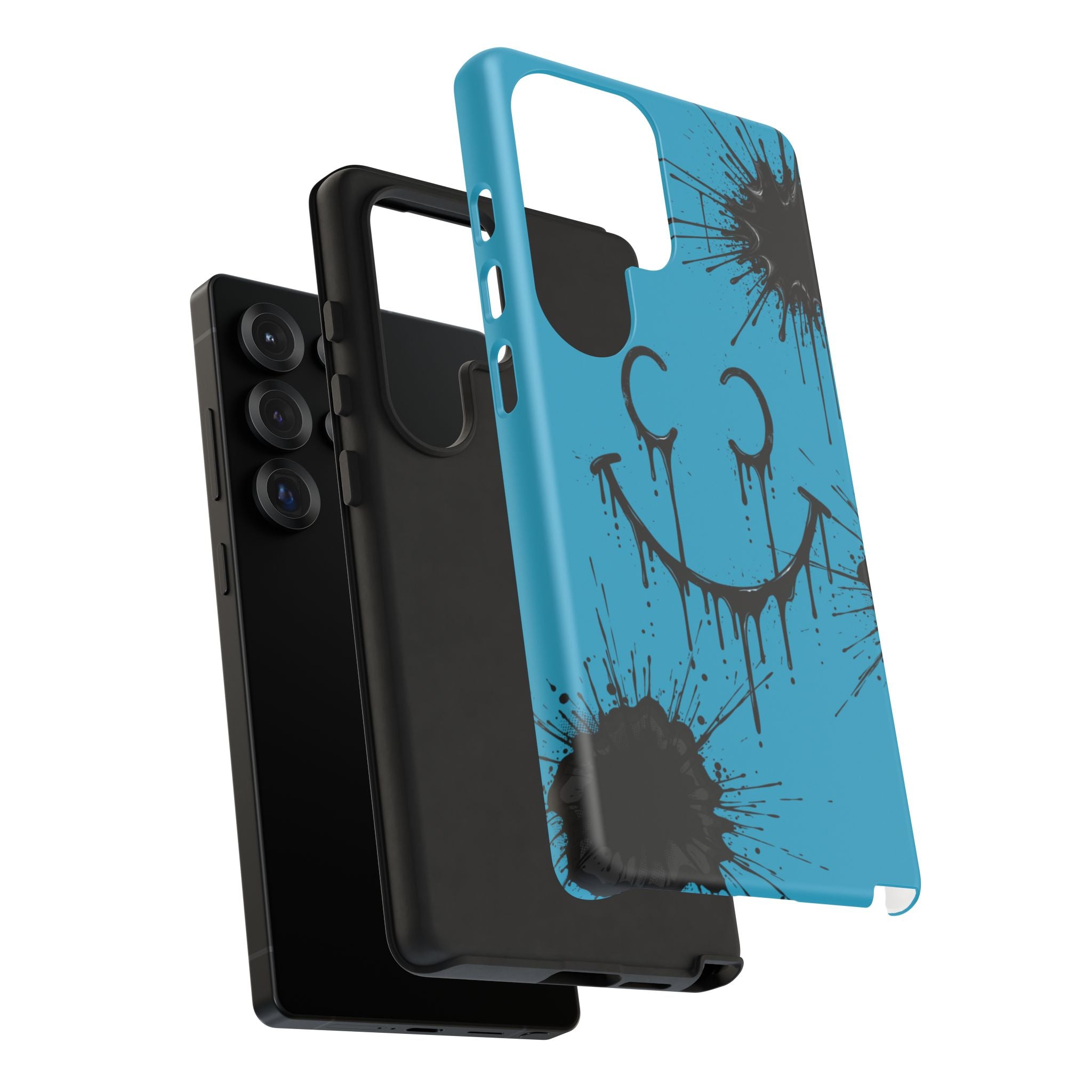 Protective Phone Case — Blue Drip Smile Splatter Design