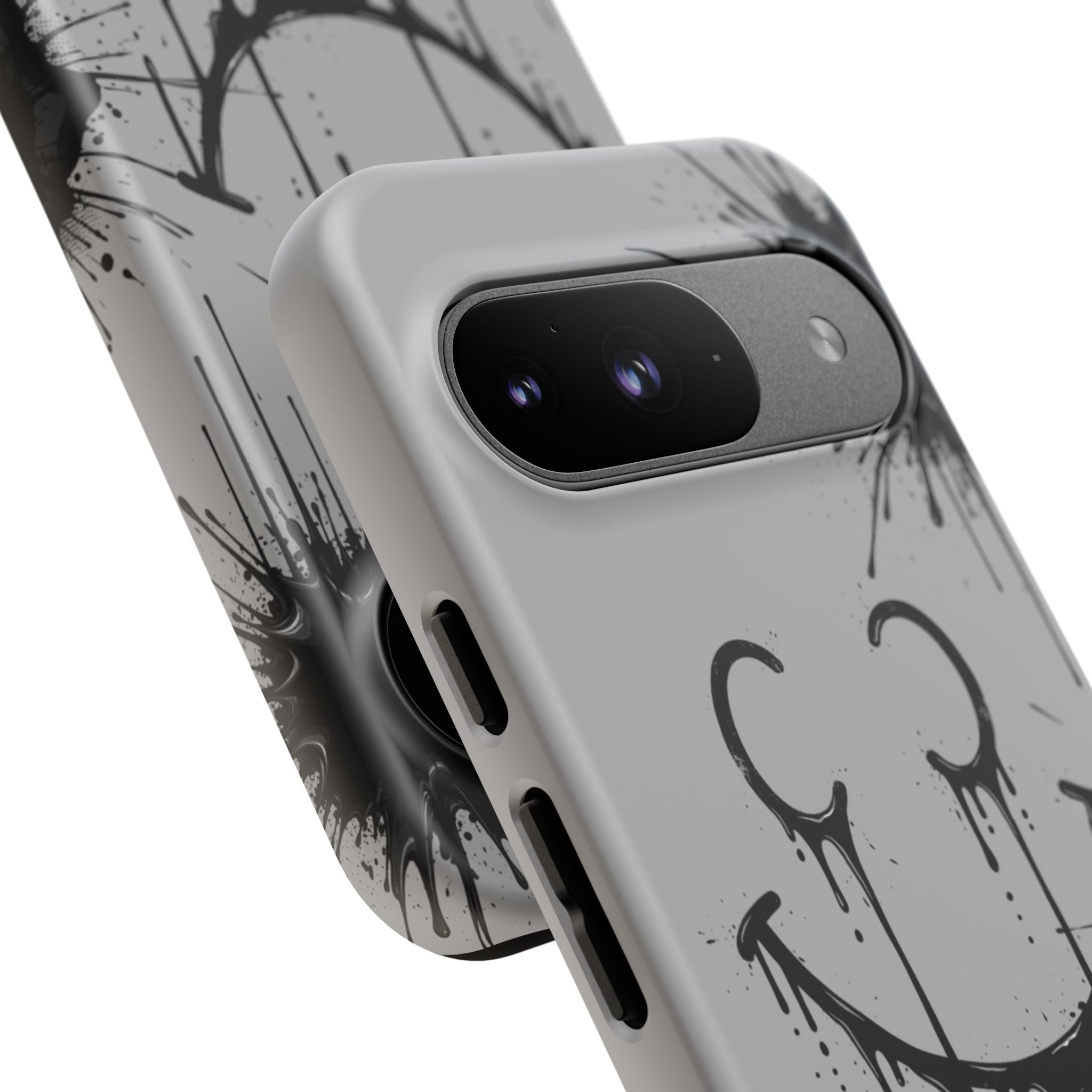 Protective Phone Case — Gray Drip Smile Splatter Design