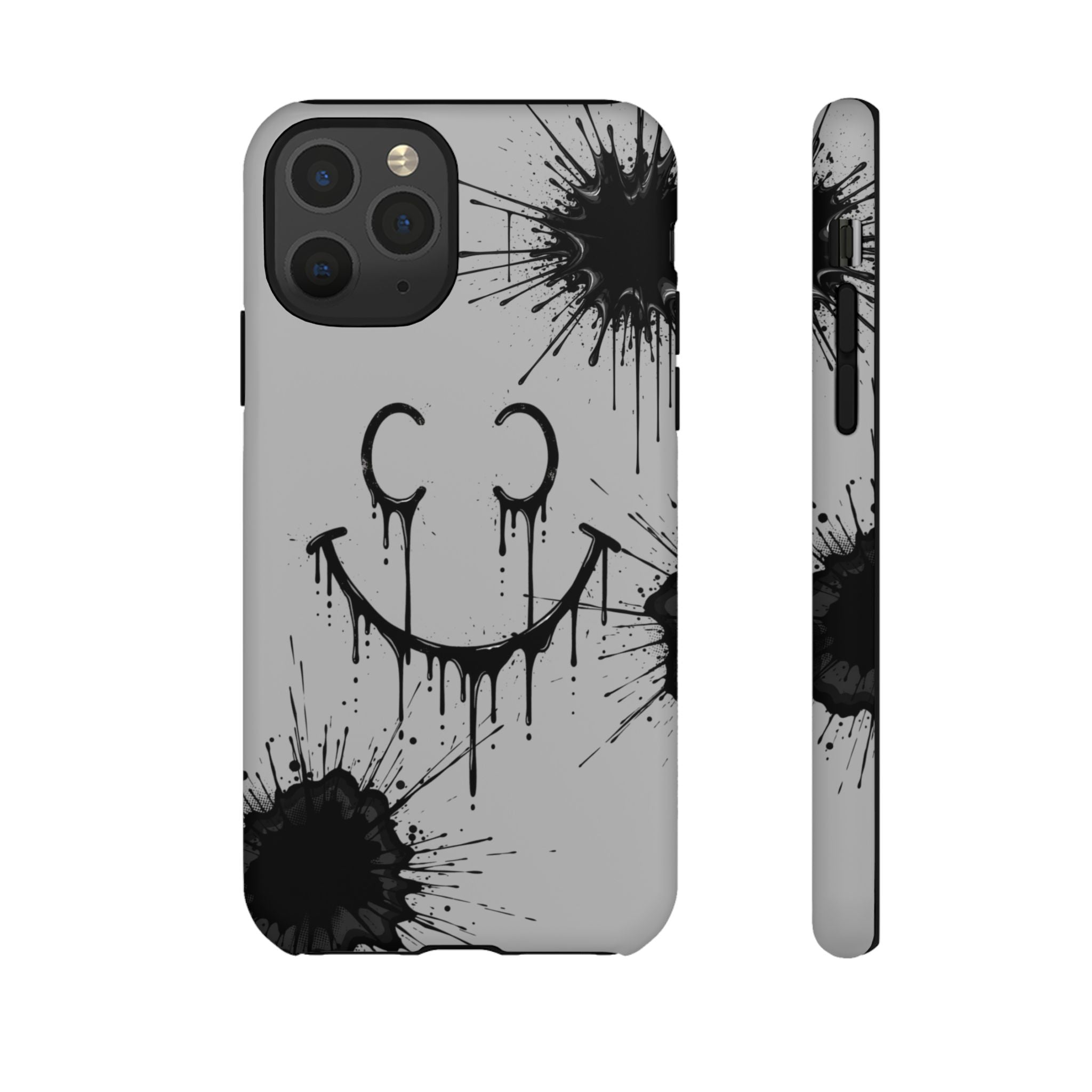 Protective Phone Case — Gray Drip Smile Splatter Design