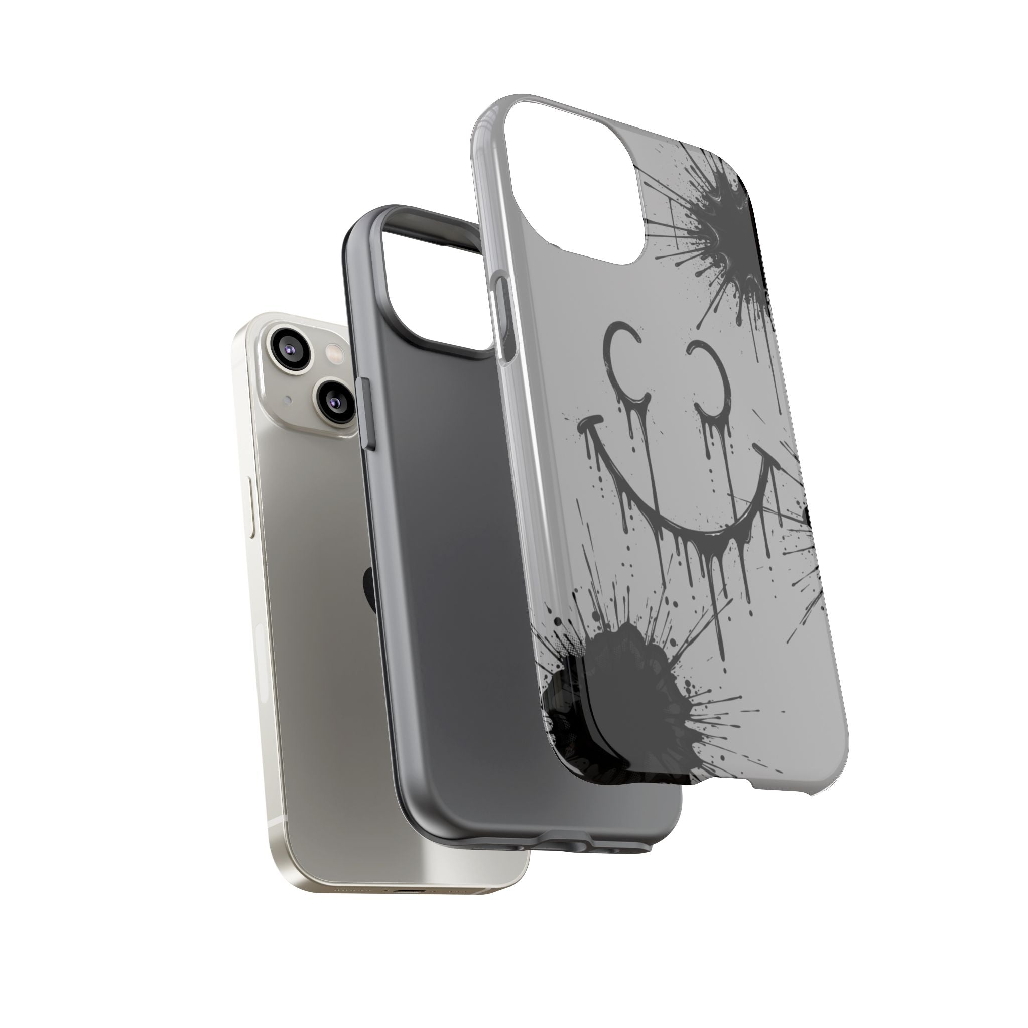 Protective Phone Case — Gray Drip Smile Splatter Design