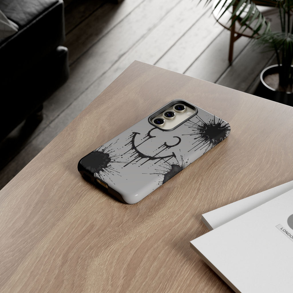 Protective Phone Case — Gray Drip Smile Splatter Design