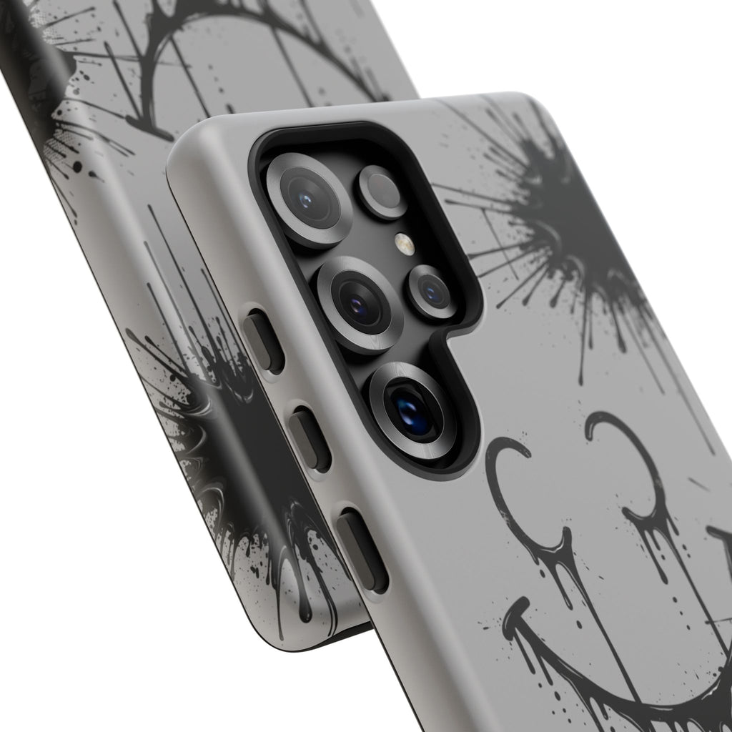 Protective Phone Case — Gray Drip Smile Splatter Design