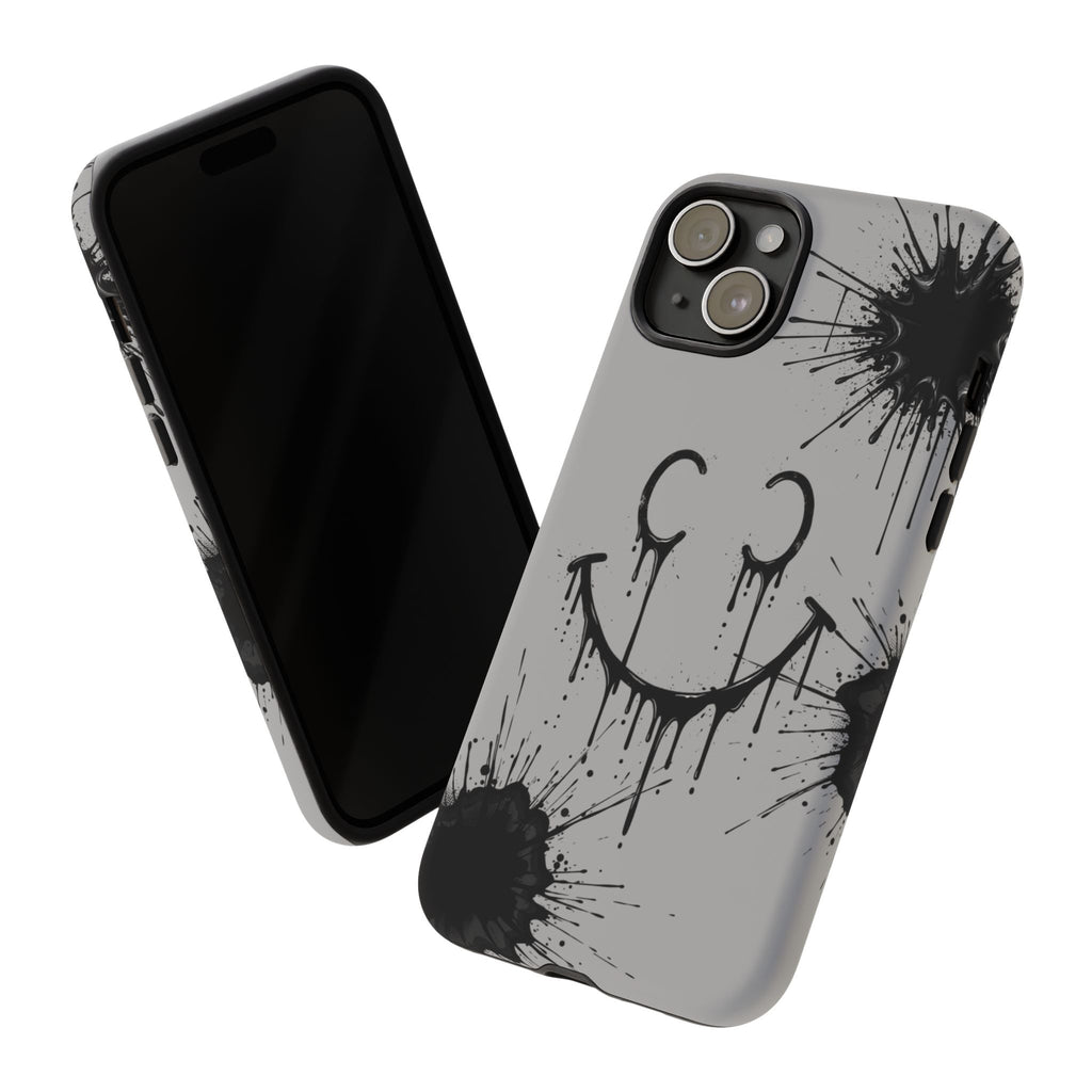 Protective Phone Case — Gray Drip Smile Splatter Design