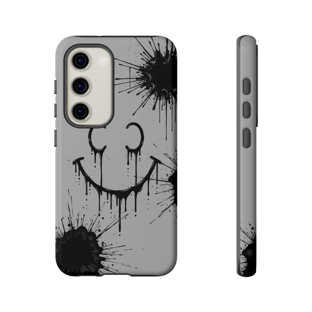 Protective Phone Case — Gray Drip Smile Splatter Design