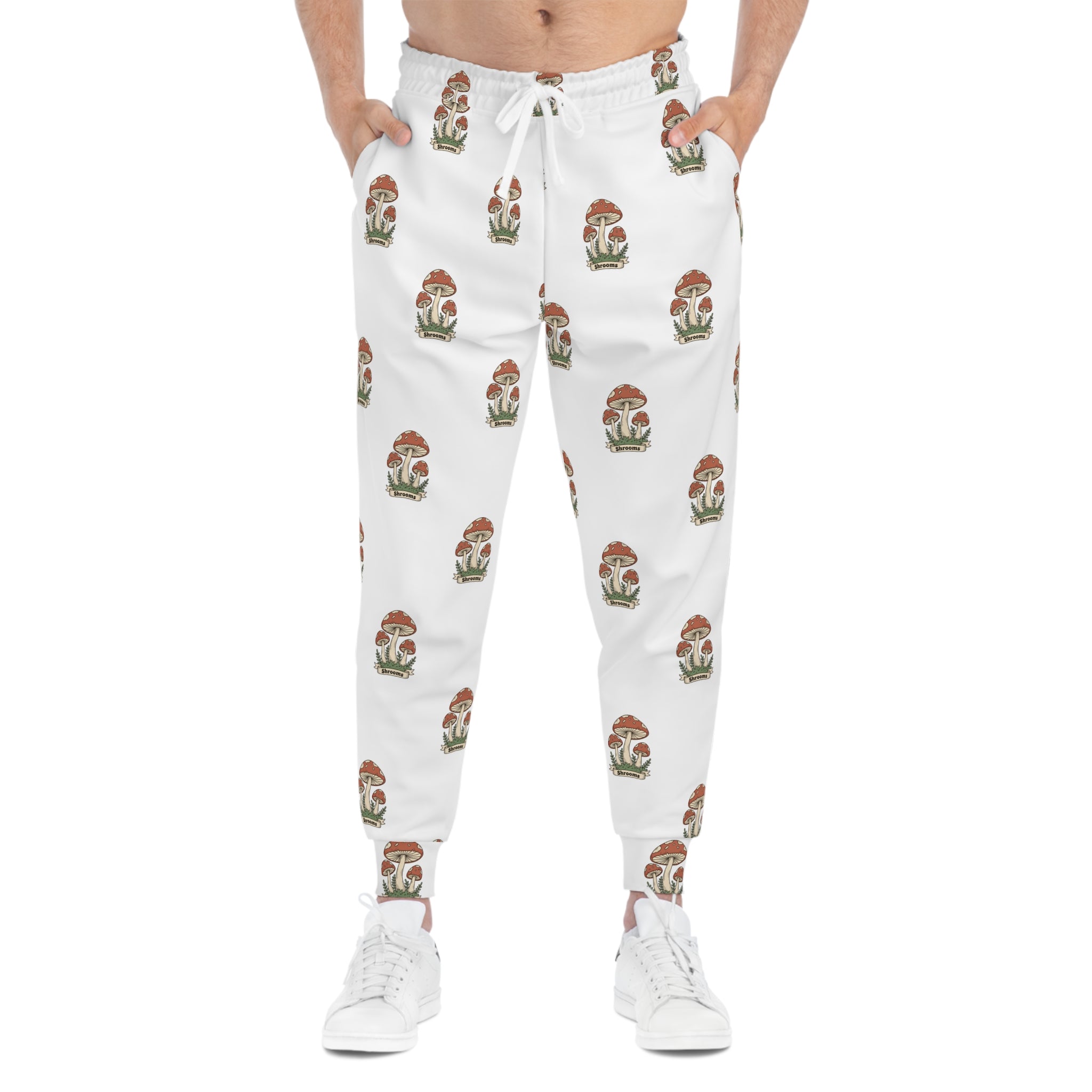 Mushroom Pattern Athletic Joggers — Botanical Graphic AOP Sweatpants