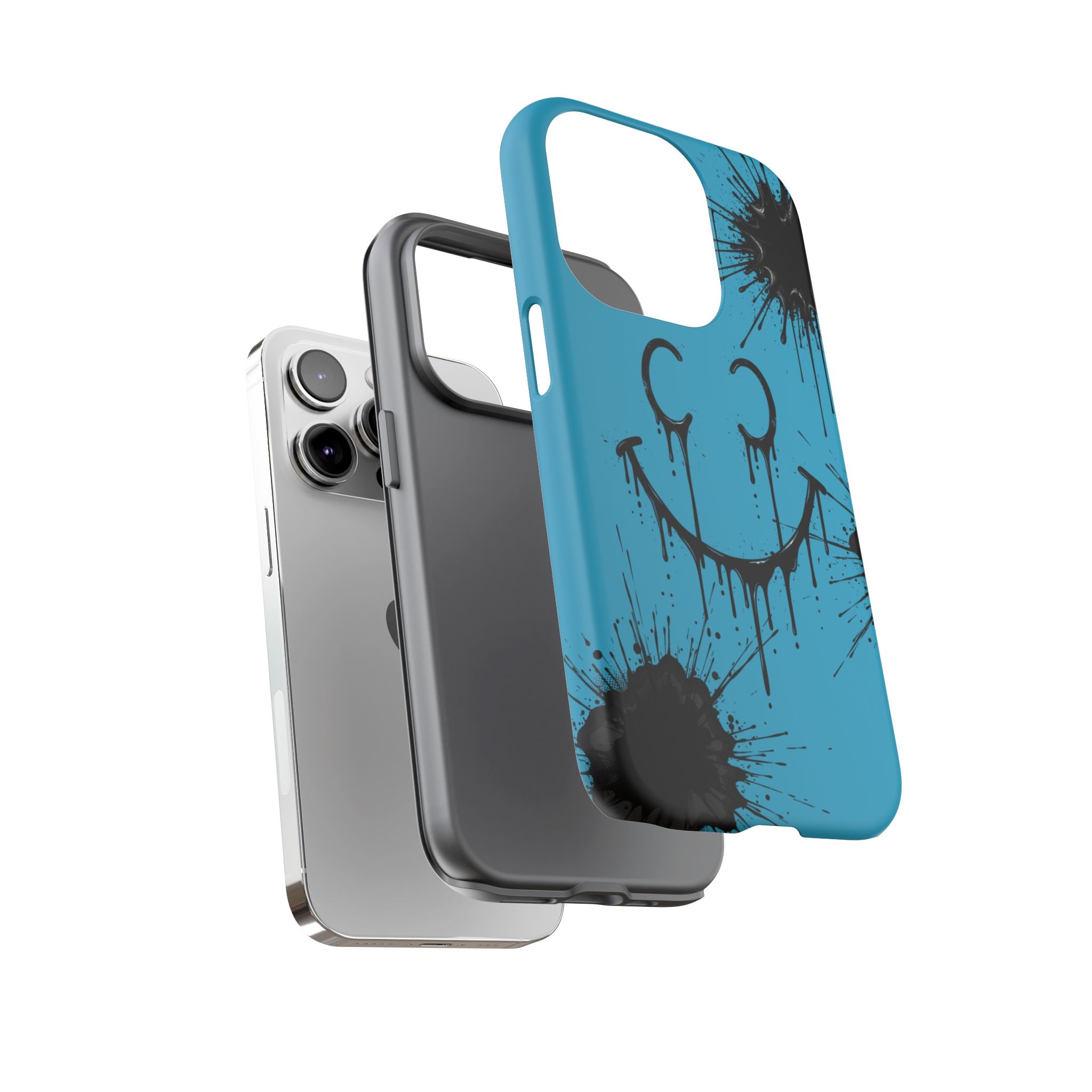 Protective Phone Case — Blue Drip Smile Splatter Design