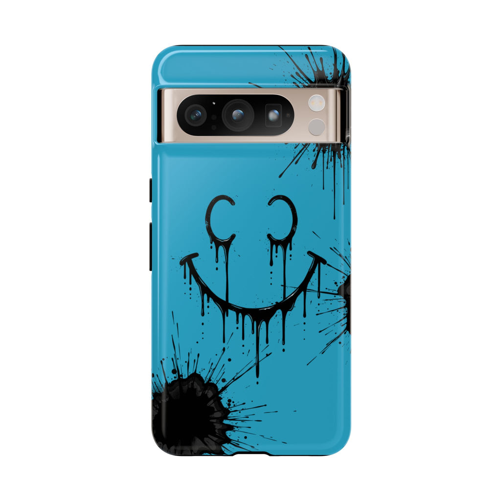 Protective Phone Case — Blue Drip Smile Splatter Design
