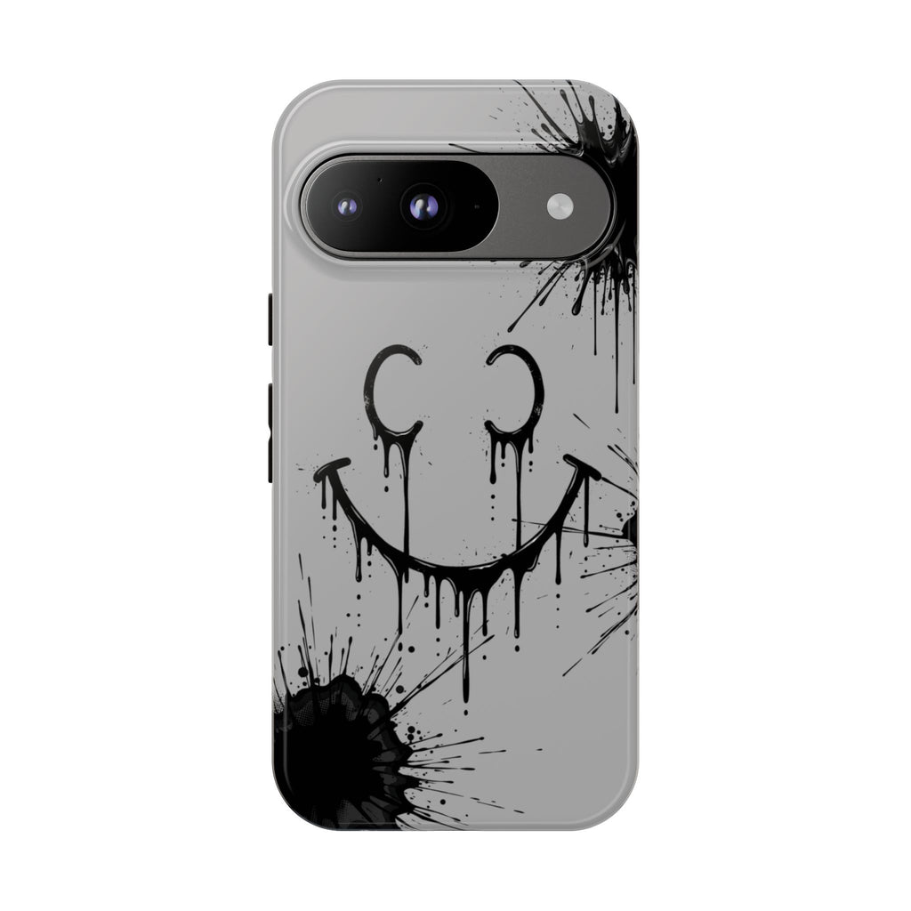 Protective Phone Case — Gray Drip Smile Splatter Design