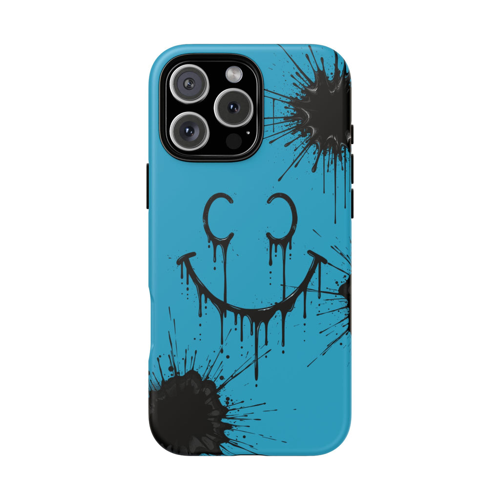 Protective Phone Case — Blue Drip Smile Splatter Design