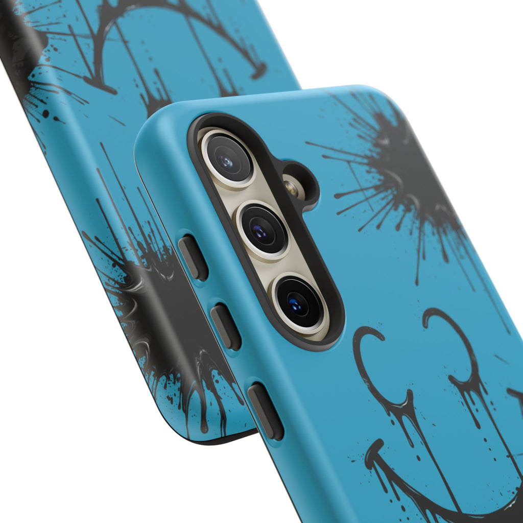 Protective Phone Case — Blue Drip Smile Splatter Design