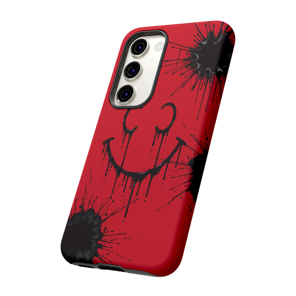 Protective Phone Case — Red Drip Smile Splatter Design