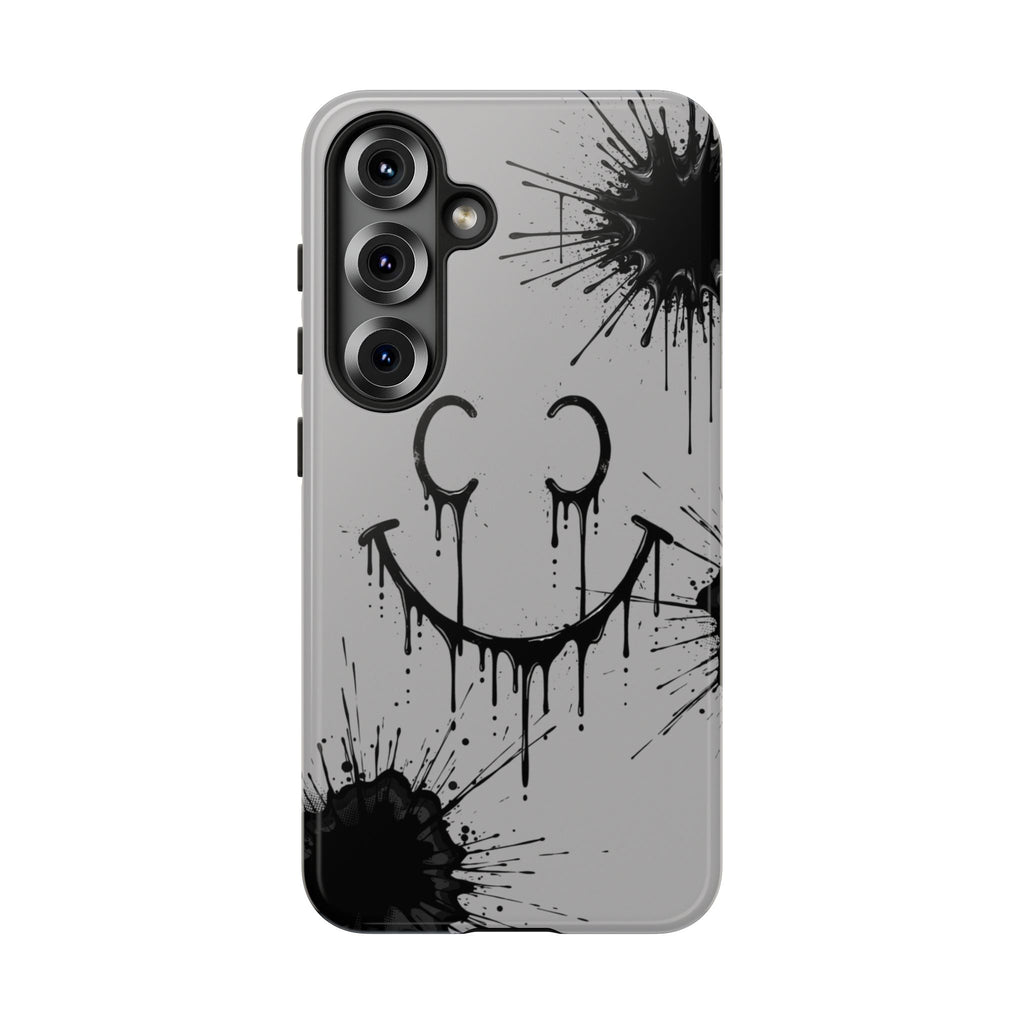 Protective Phone Case — Gray Drip Smile Splatter Design