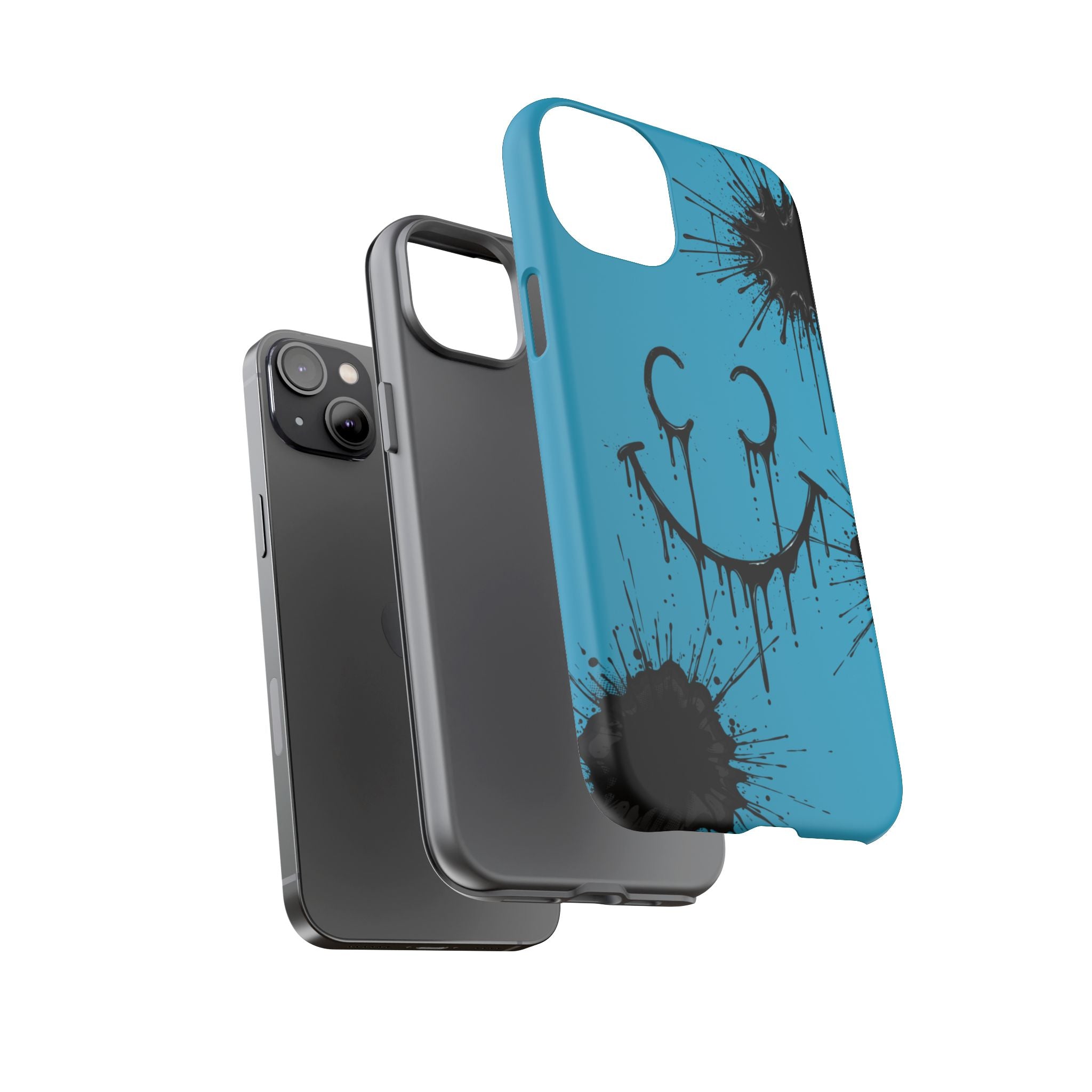 Protective Phone Case — Blue Drip Smile Splatter Design