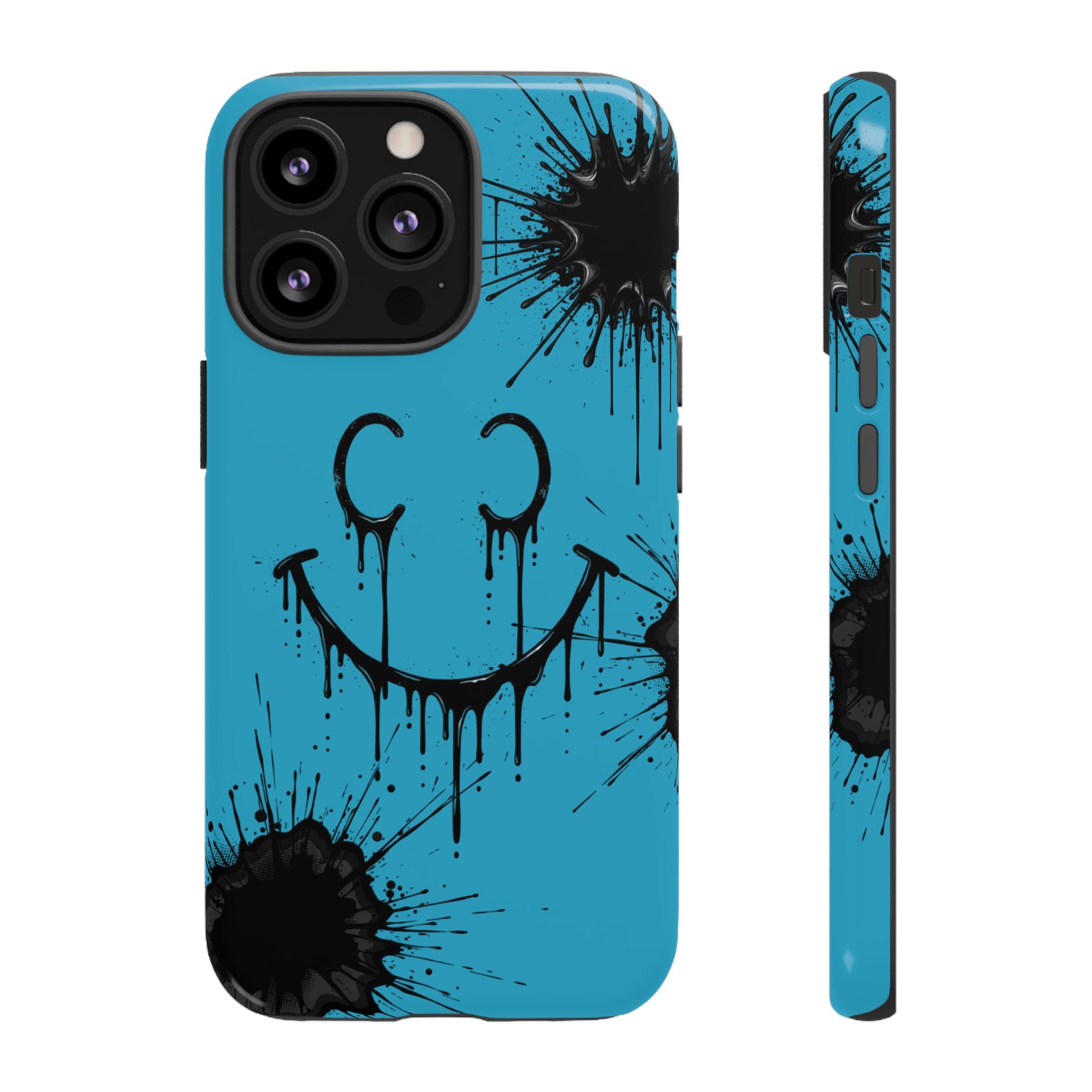 Protective Phone Case — Blue Drip Smile Splatter Design