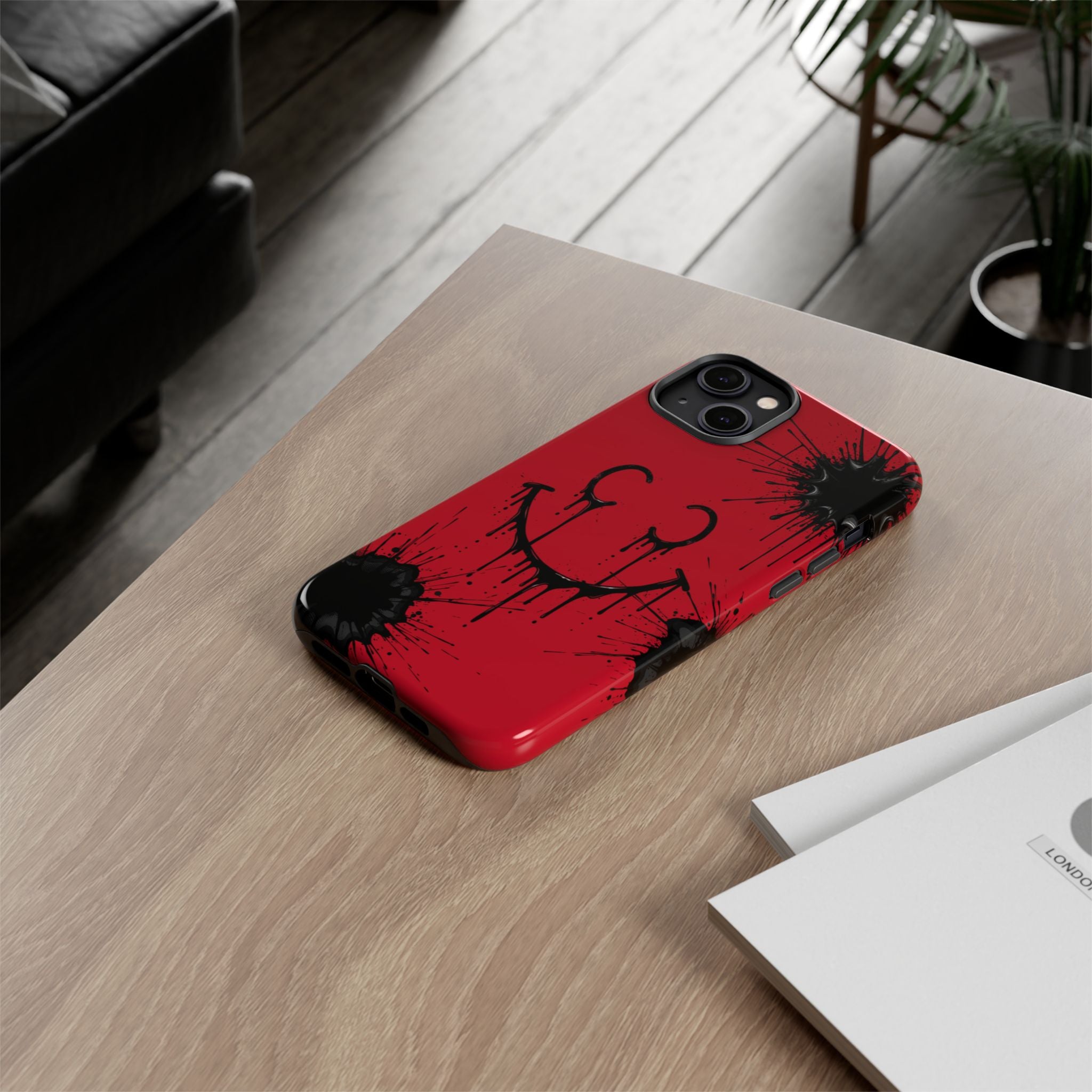 Protective Phone Case — Red Drip Smile Splatter Design