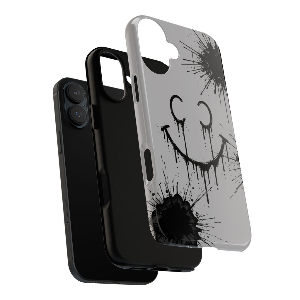Protective Phone Case — Gray Drip Smile Splatter Design
