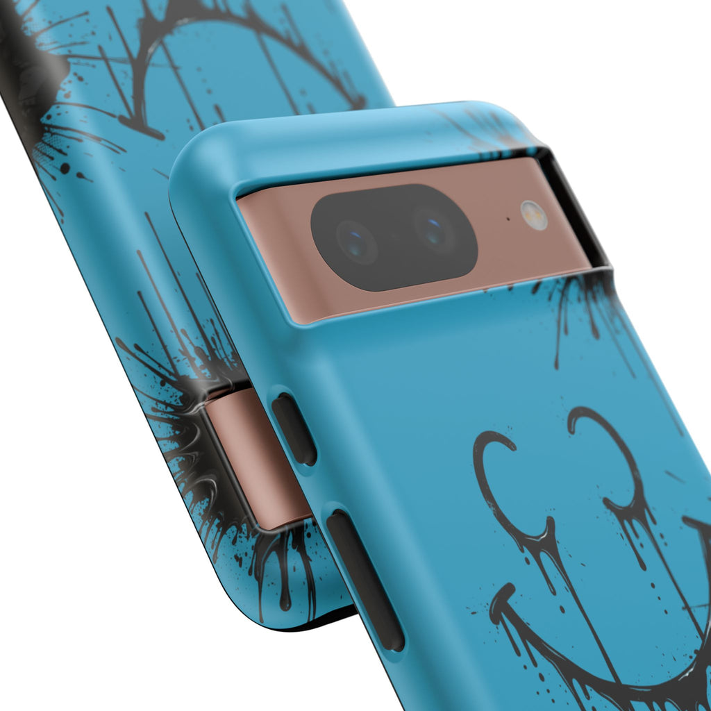 Protective Phone Case — Blue Drip Smile Splatter Design