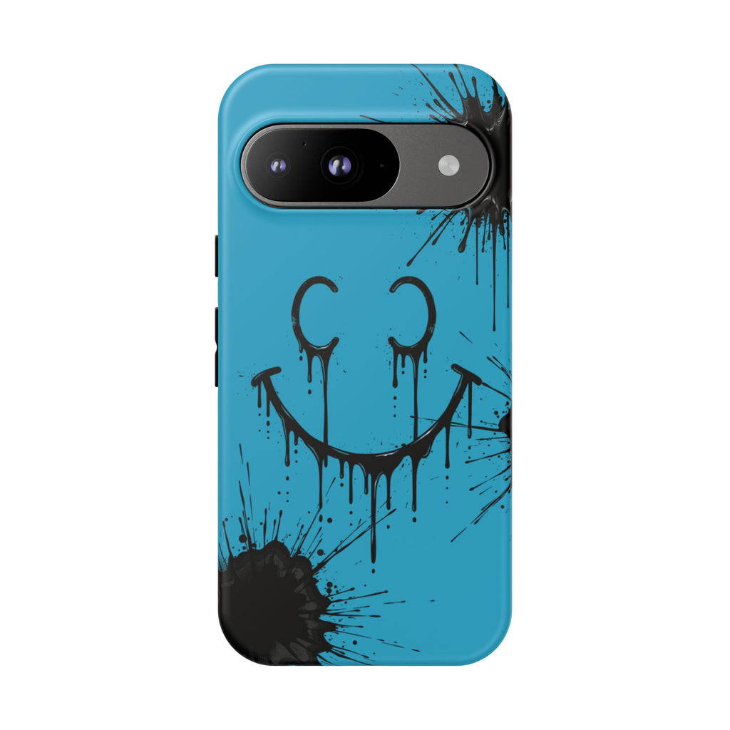 Protective Phone Case — Blue Drip Smile Splatter Design