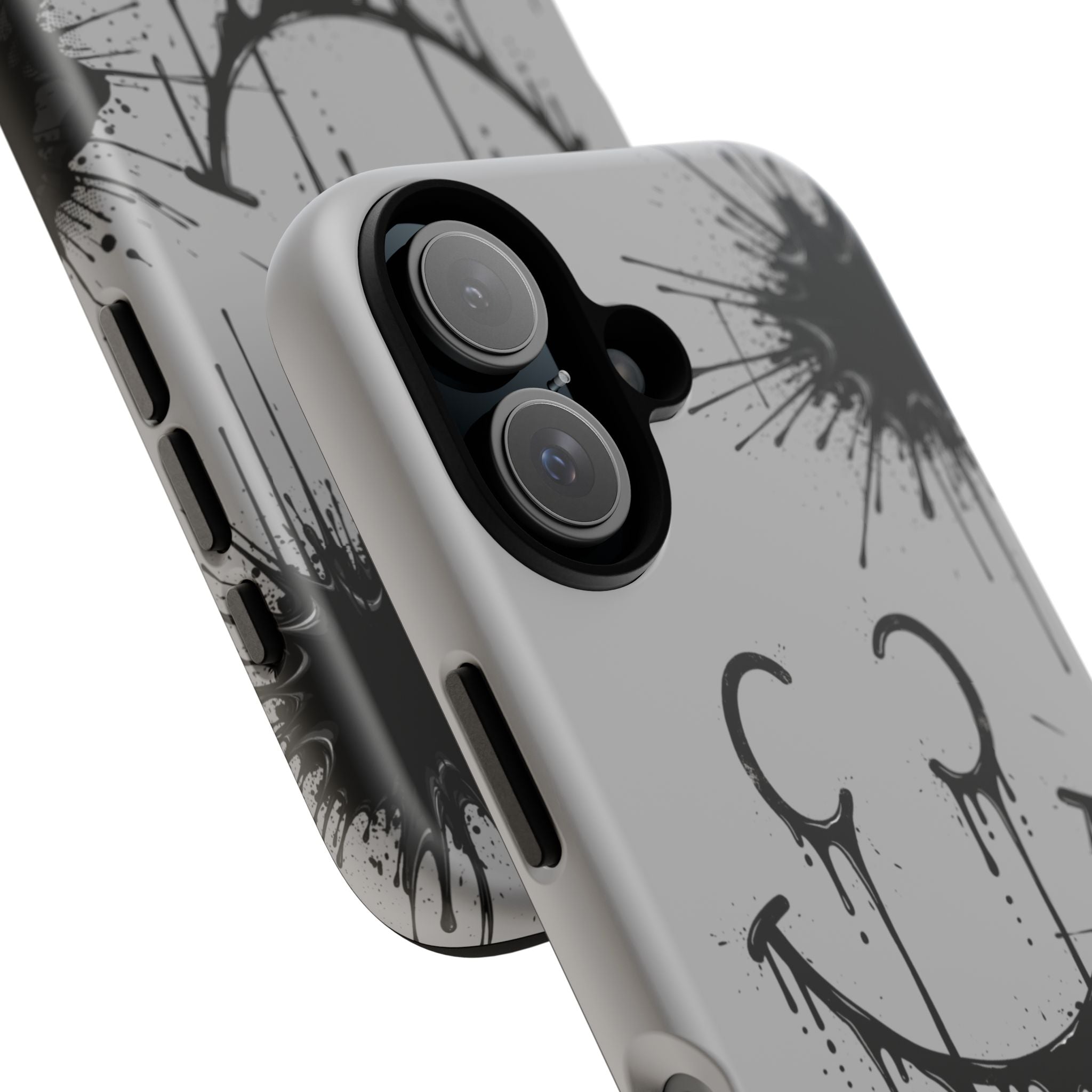 Protective Phone Case — Gray Drip Smile Splatter Design