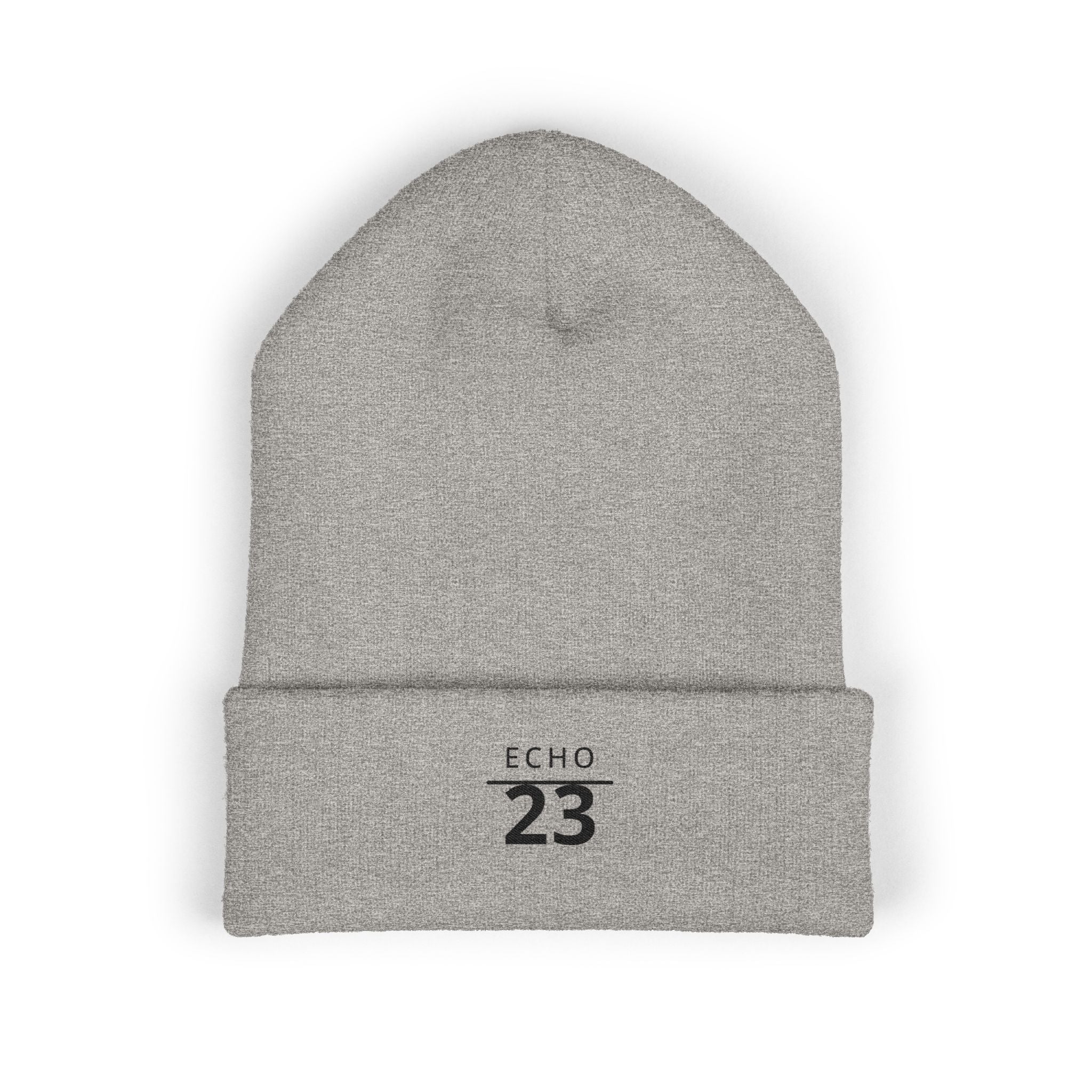 Echo 23 Embroidered Cuffed Beanie — Minimal Knit Winter Hat