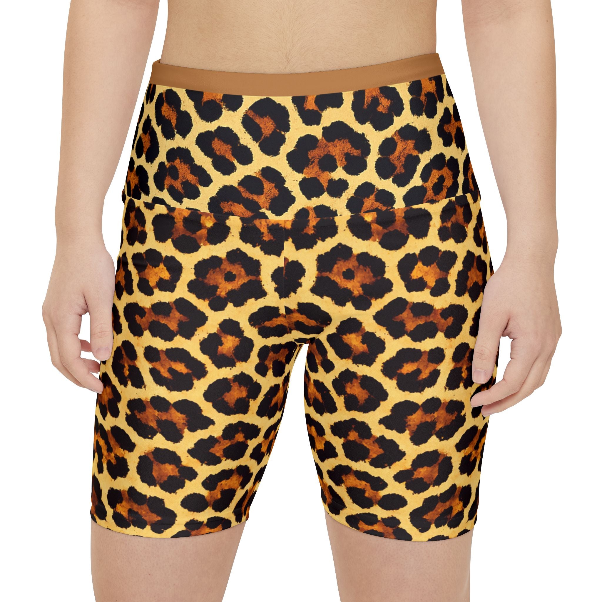 Leopard Print Women's Workout Shorts — Bold Animal Print Athletic Biker Shorts